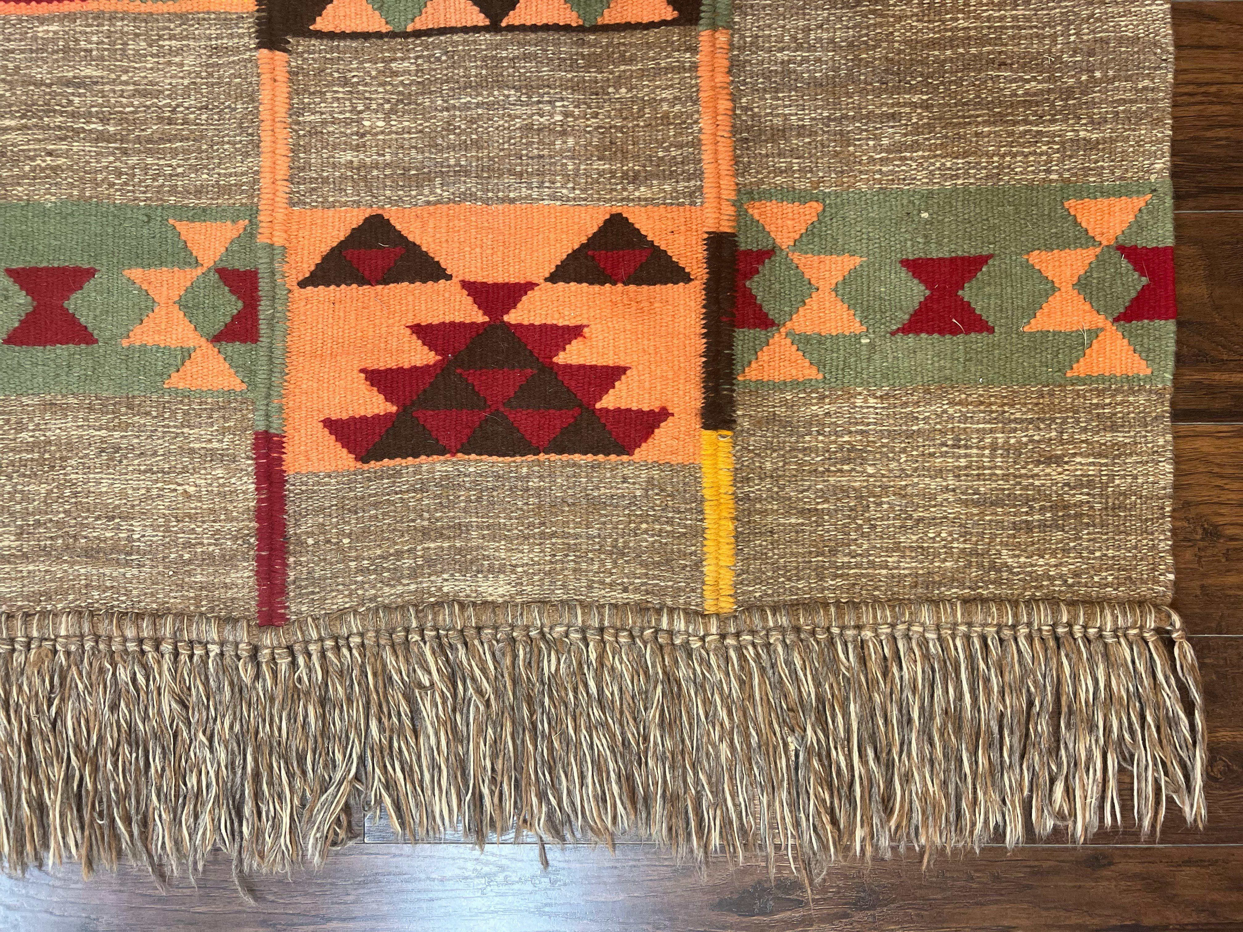 South American Flatweave Rug, Gray, Handmade Vintage Wool Bohemian Blanket - Image 9