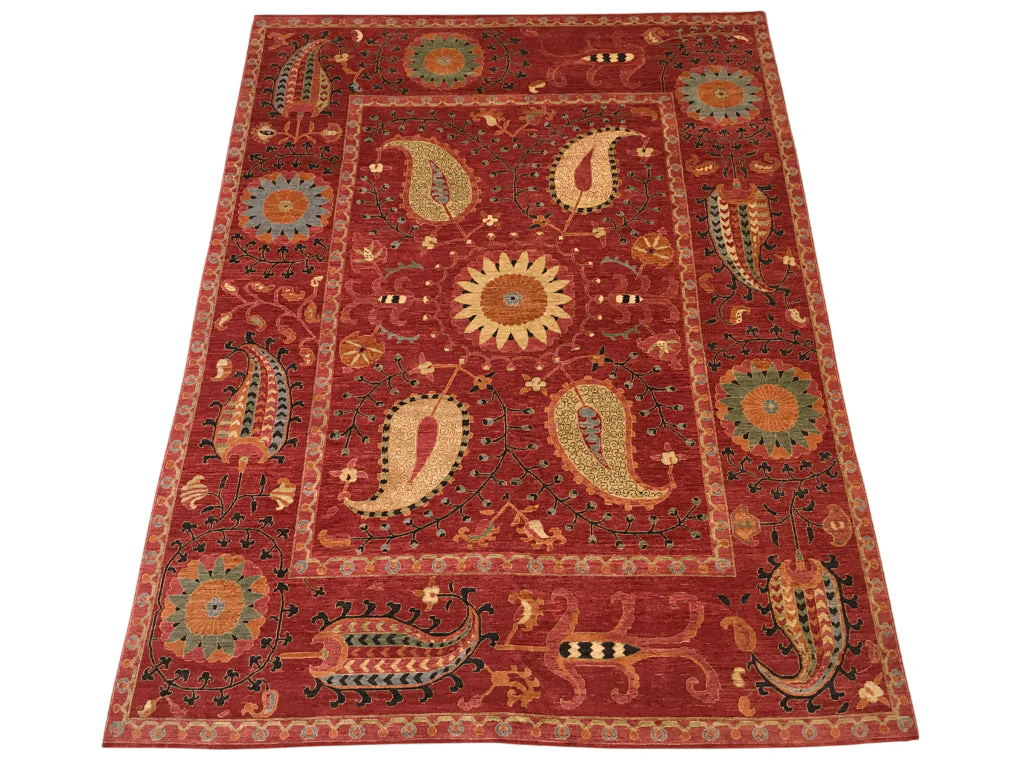 Suzani with Genuine Silk (9'02"x12'01") red