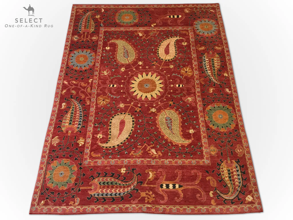 Suzani with Genuine Silk (9'02"x12'01") red - Image 2