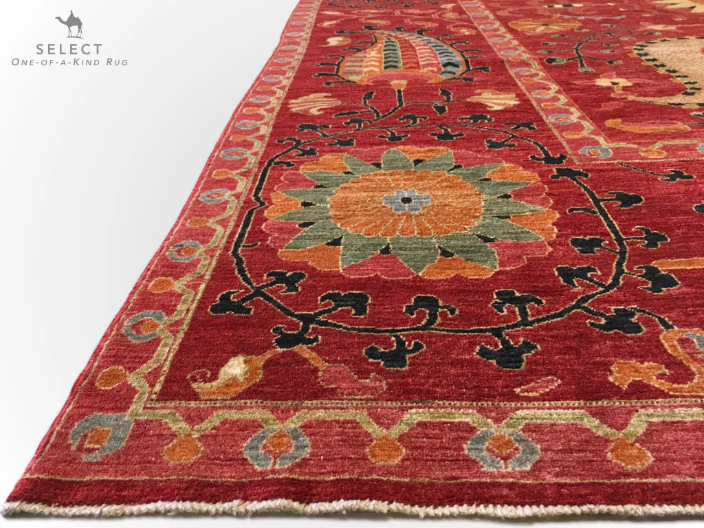 Suzani with Genuine Silk (9'02"x12'01") red - Image 3