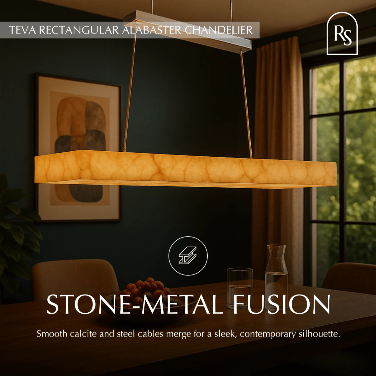 Teva Rectangular Alabaster Chandelier - Image 8