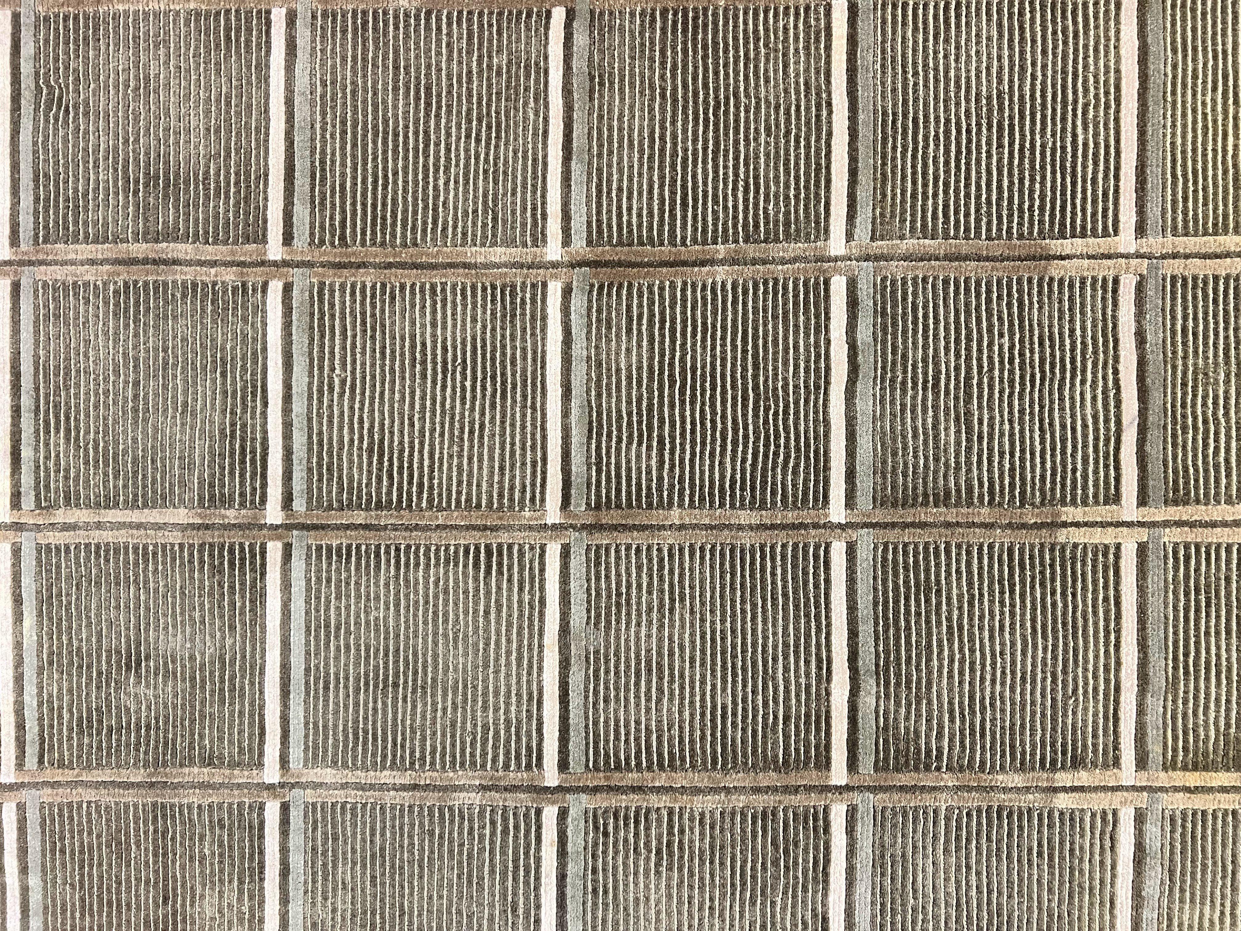 Tibetan Rug 4x6, Green Wool Handmade Area Rug 4 x 6, Panel Design, Modern Contemporary - Image 4
