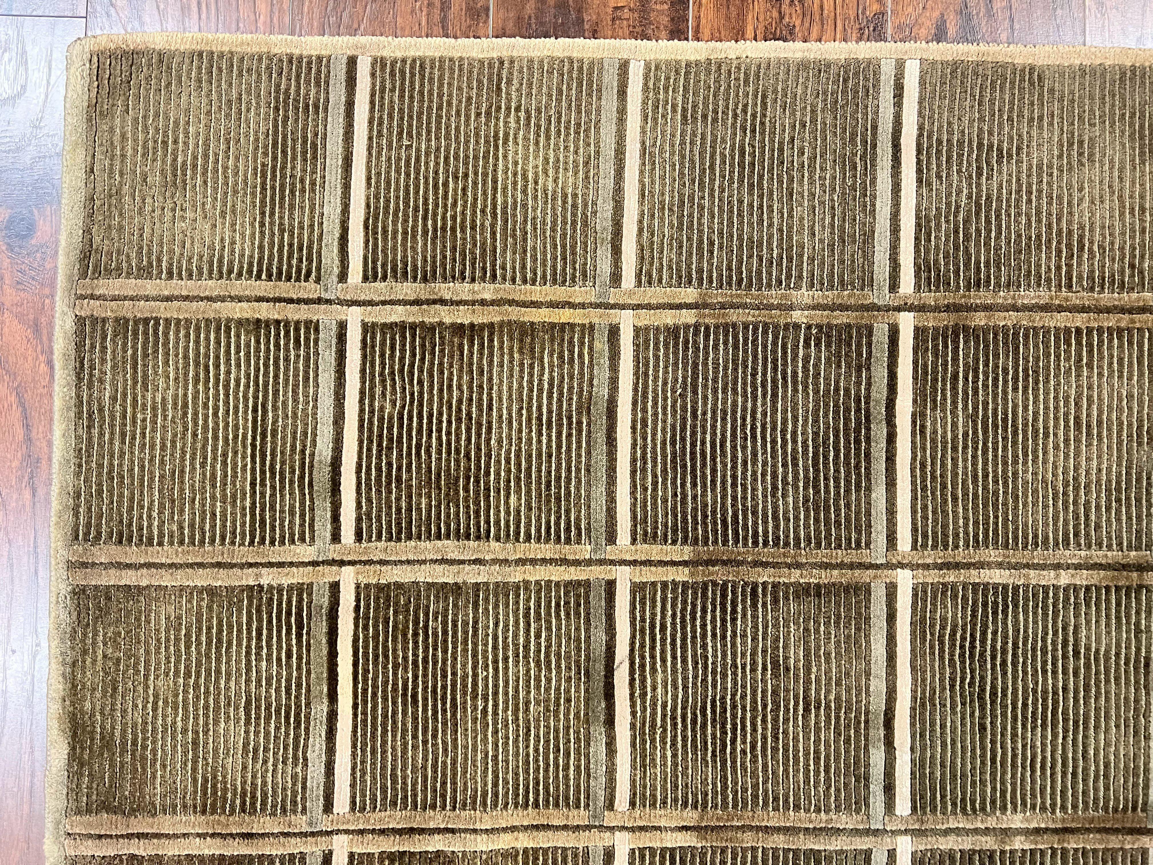 Tibetan Rug 4x6, Green Wool Handmade Area Rug 4 x 6, Panel Design, Modern Contemporary - Image 6