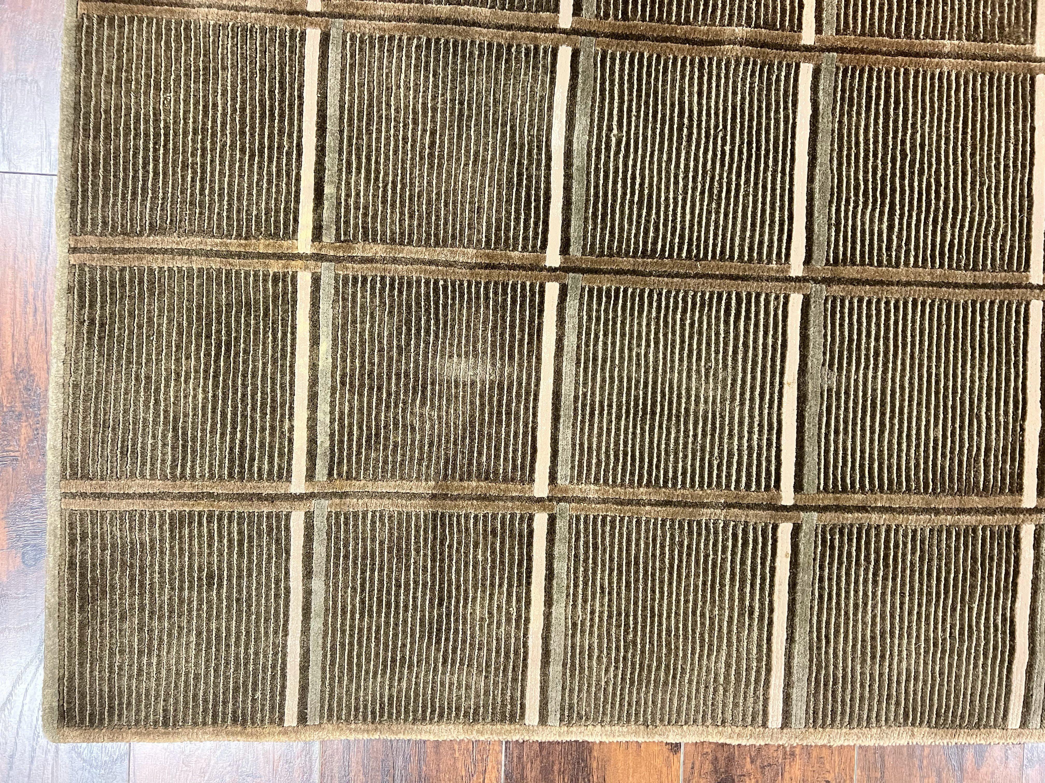 Tibetan Rug 4x6, Green Wool Handmade Area Rug 4 x 6, Panel Design, Modern Contemporary - Image 8