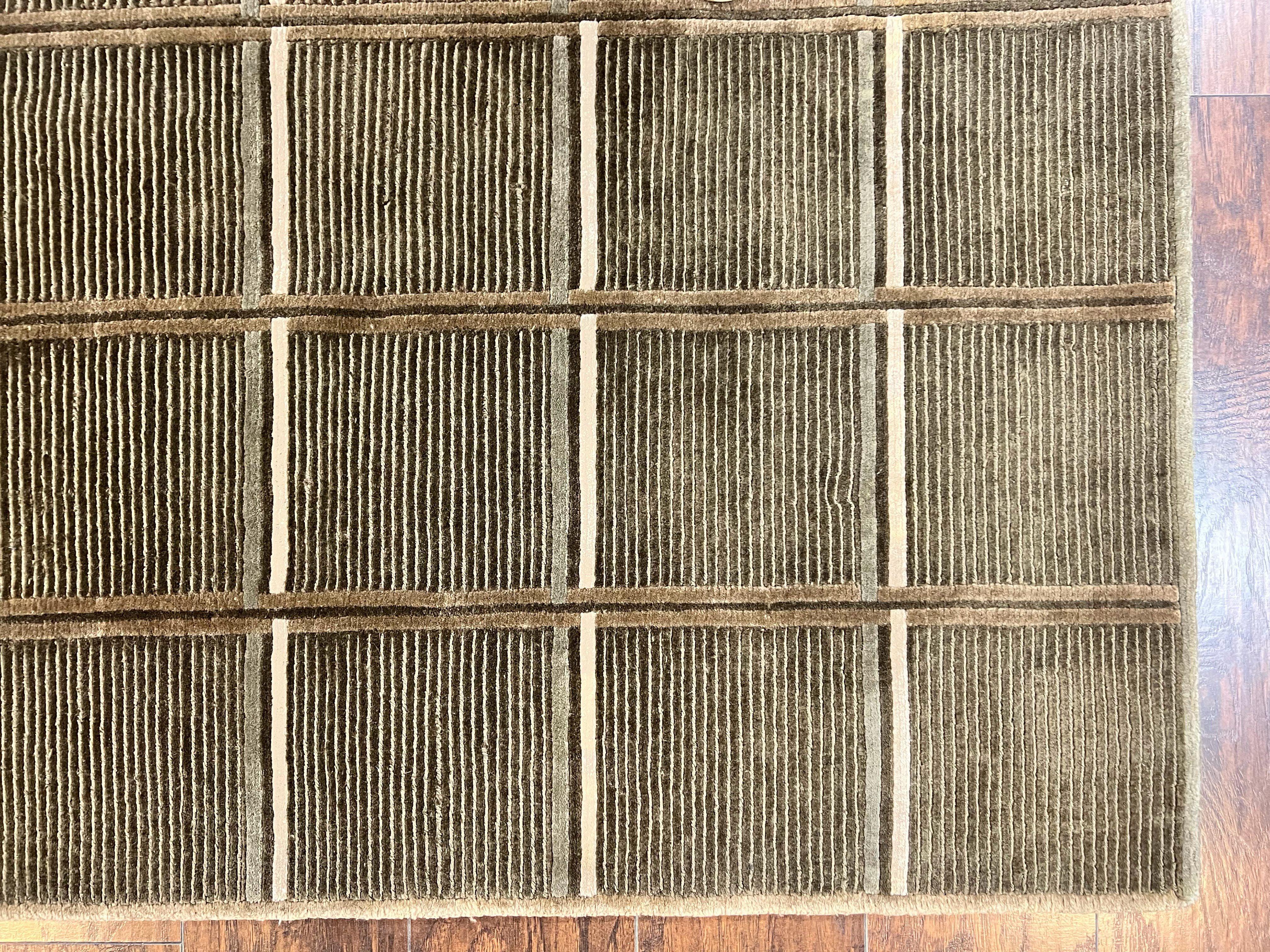 Tibetan Rug 4x6, Green Wool Handmade Area Rug 4 x 6, Panel Design, Modern Contemporary - Image 9