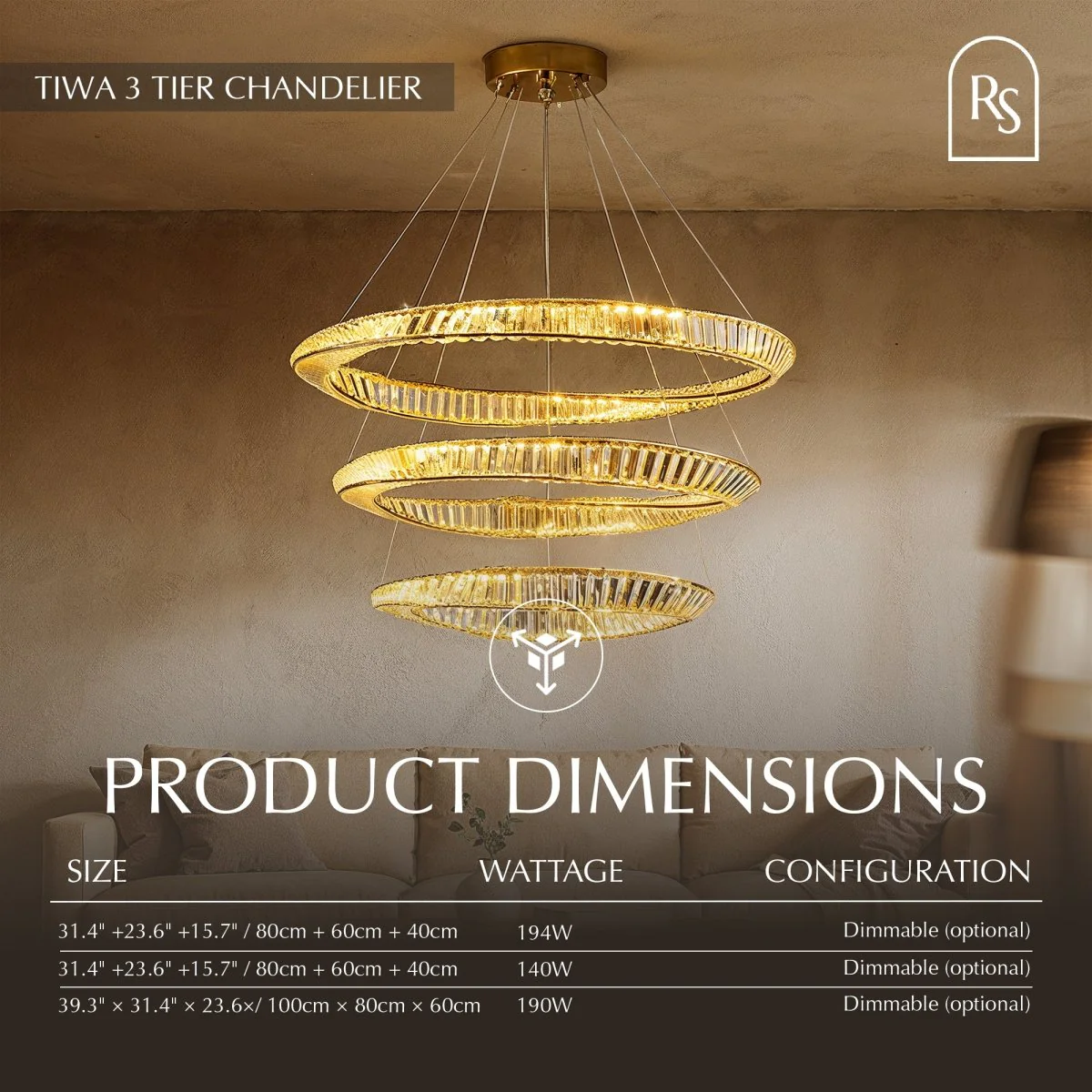 Tiwa 3-Tier Chandelier - Image 8