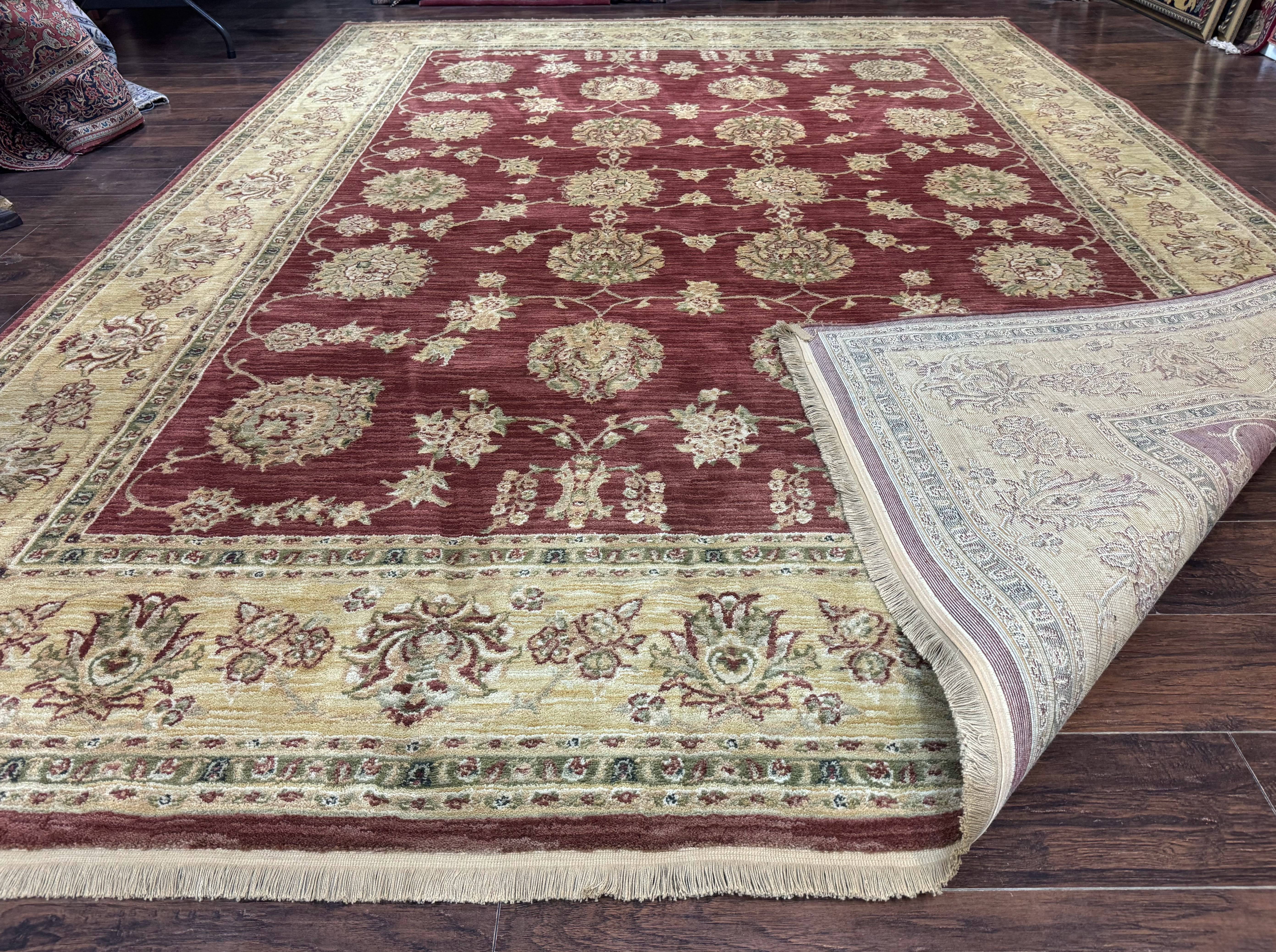 Traditional Wool Oriental Rug 9x13, Large Power Loomed Carpet, Burgundy - Image 11