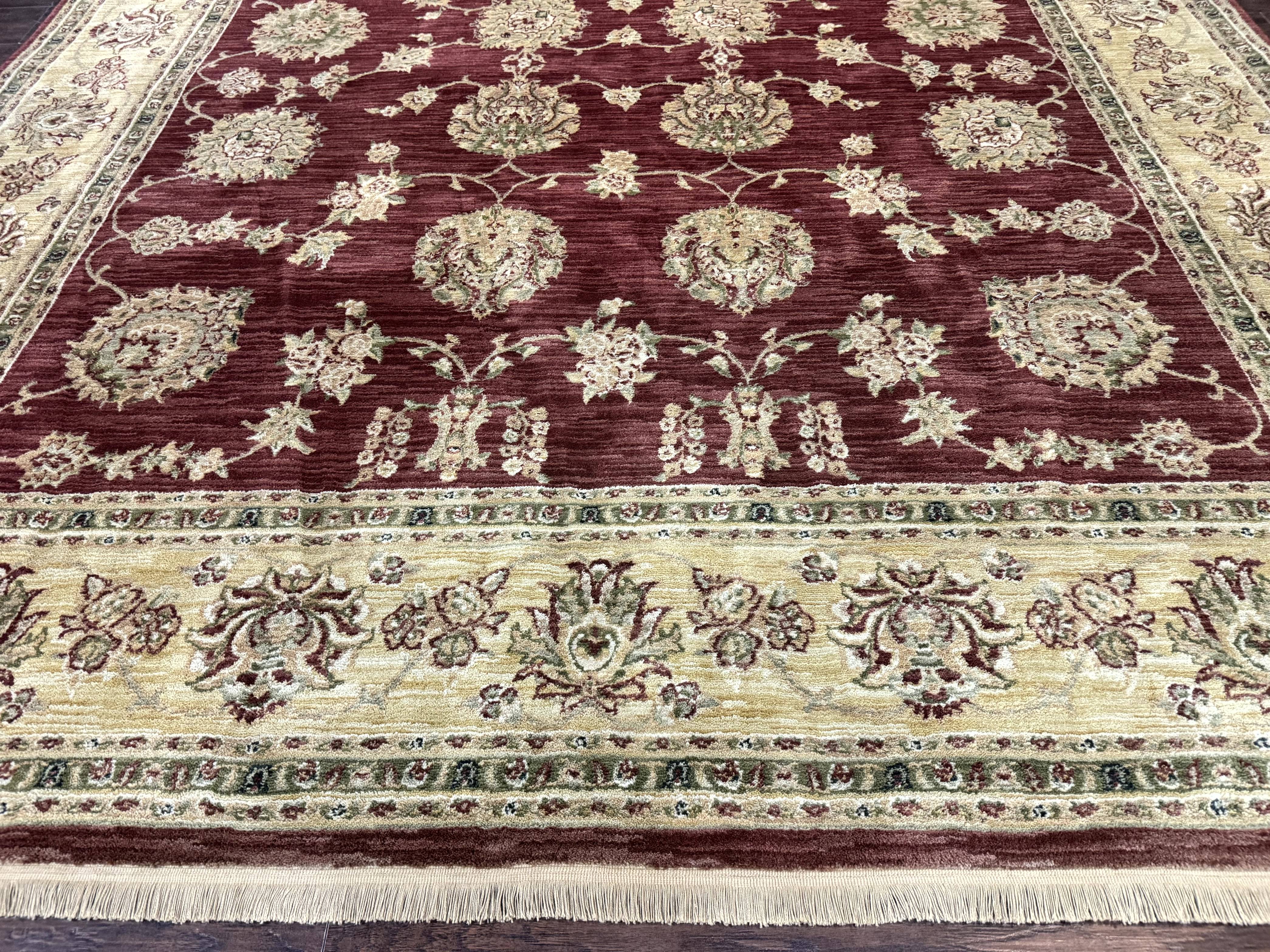 Traditional Wool Oriental Rug 9x13, Large Power Loomed Carpet, Burgundy - Image 5