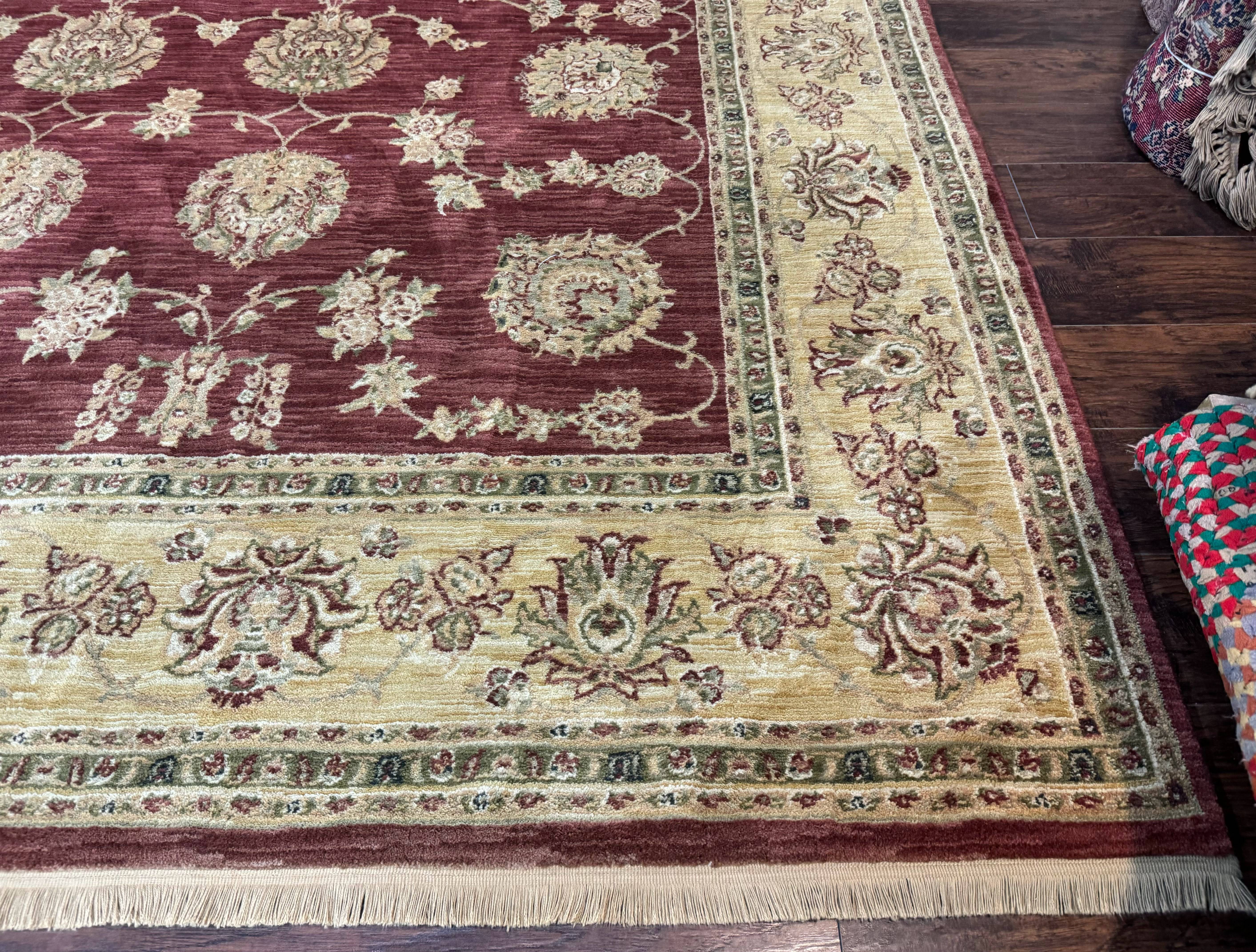 Traditional Wool Oriental Rug 9x13, Large Power Loomed Carpet, Burgundy - Image 9