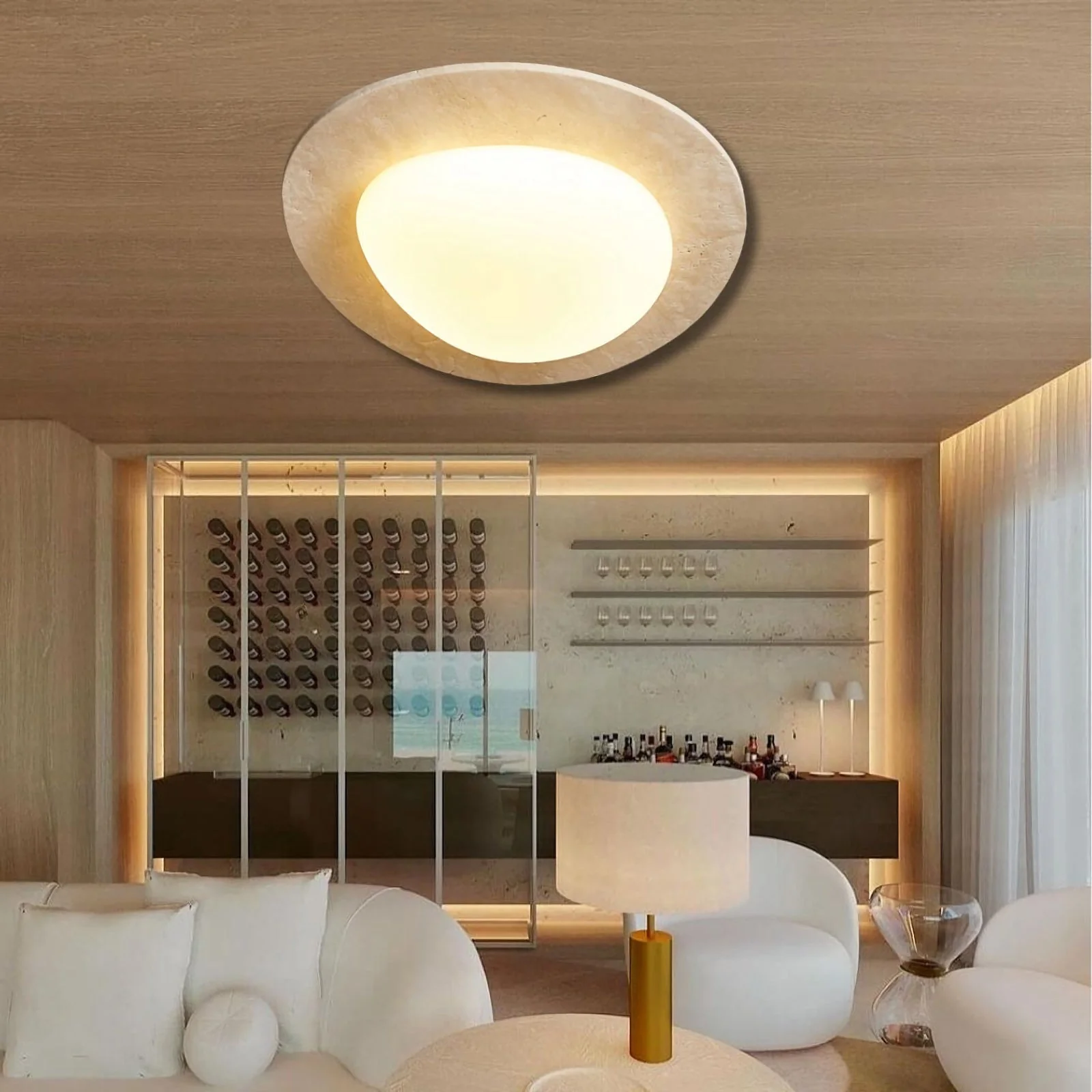 Travertine Oval Ceiling Light - Image 4