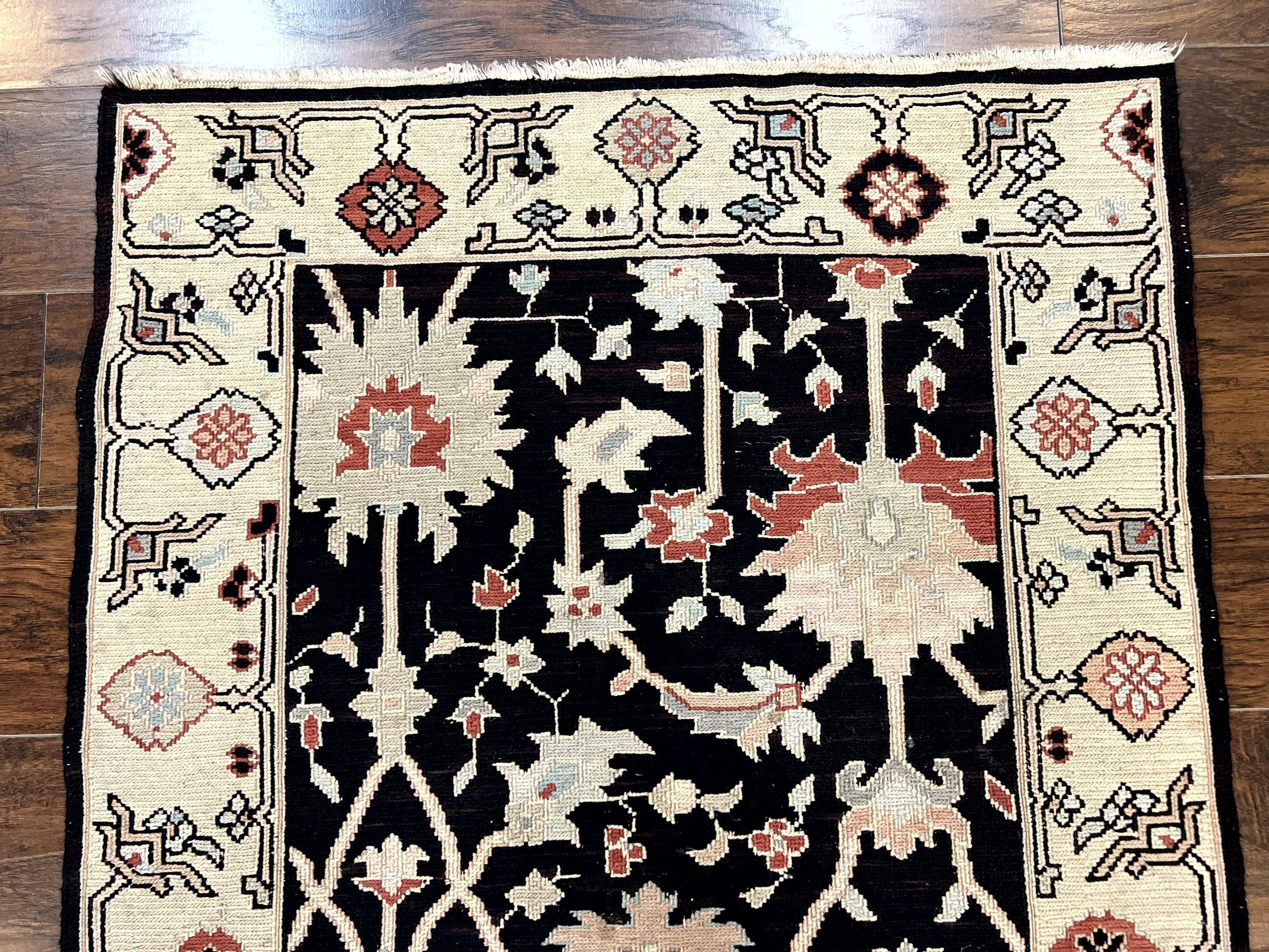Turkish Flatweave Kilim Rug 3x5, Black, Handmade Vintage Wool Carpet - Image 3