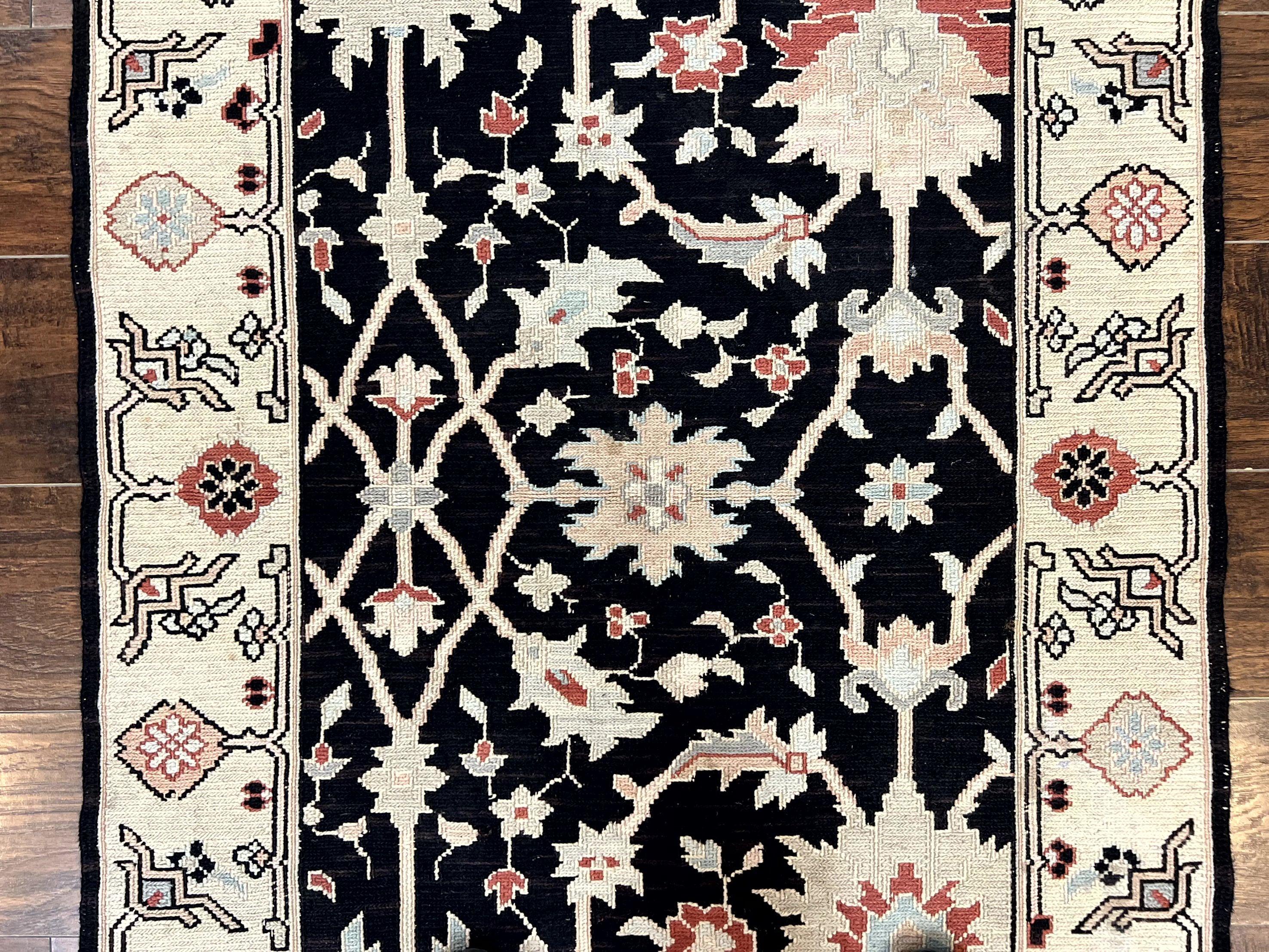 Turkish Flatweave Kilim Rug 3x5, Black, Handmade Vintage Wool Carpet - Image 4