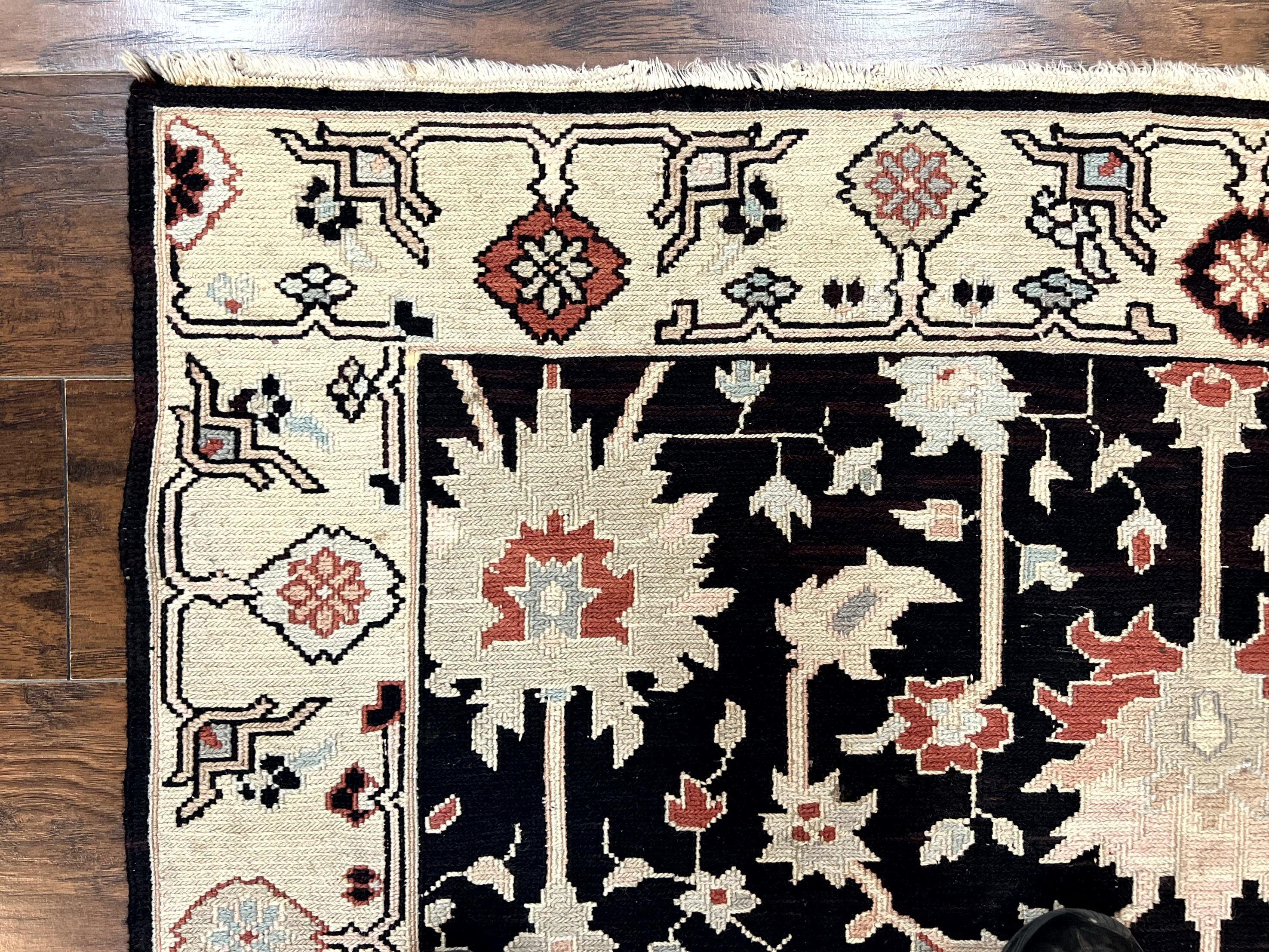 Turkish Flatweave Kilim Rug 3x5, Black, Handmade Vintage Wool Carpet - Image 6