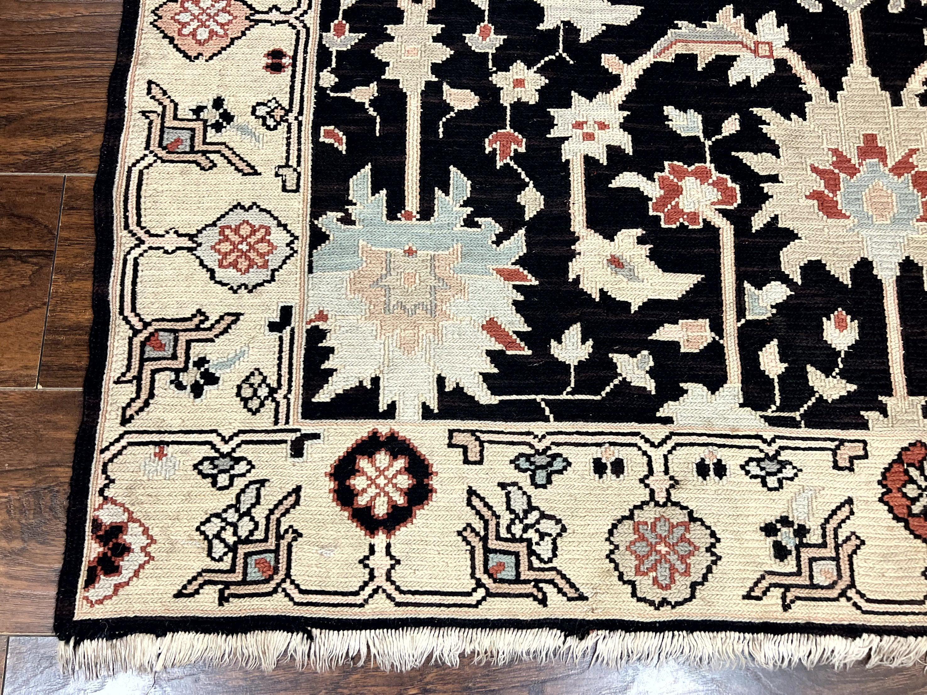 Turkish Flatweave Kilim Rug 3x5, Black, Handmade Vintage Wool Carpet - Image 8
