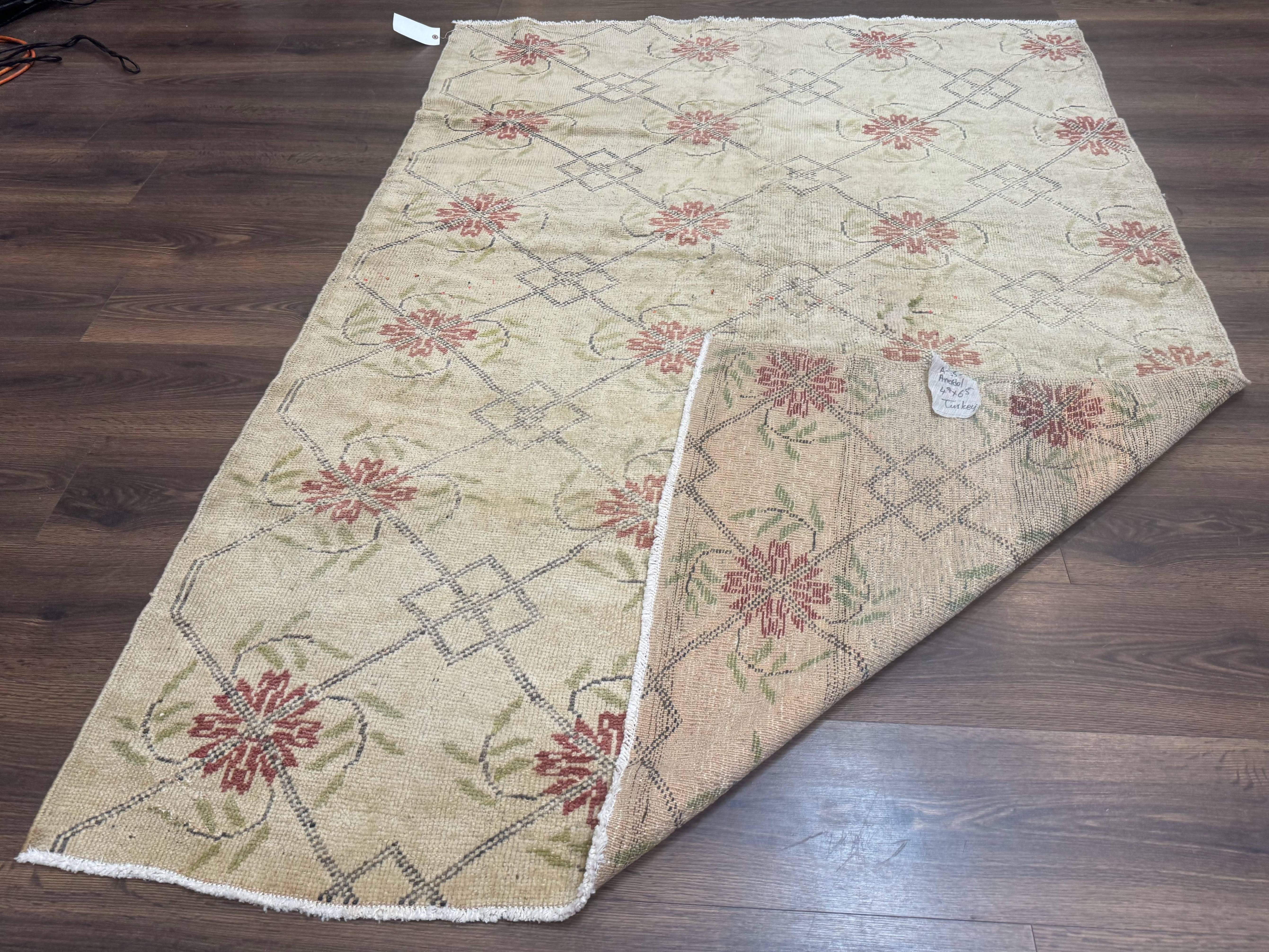 Turkish Rug 5x6, Oushak Carpet, Beige - Image 11
