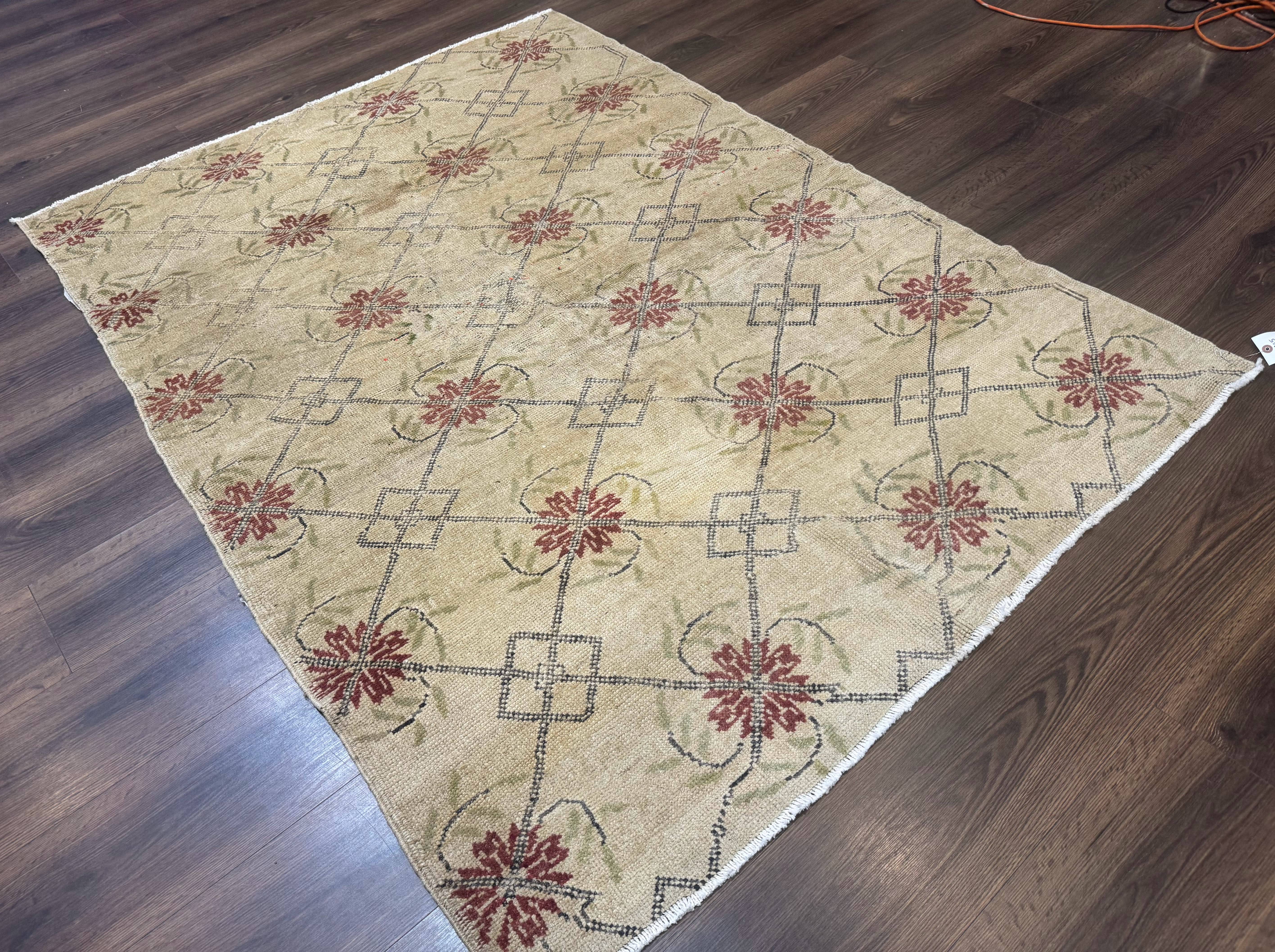 Turkish Rug 5x6, Oushak Carpet, Beige - Image 12