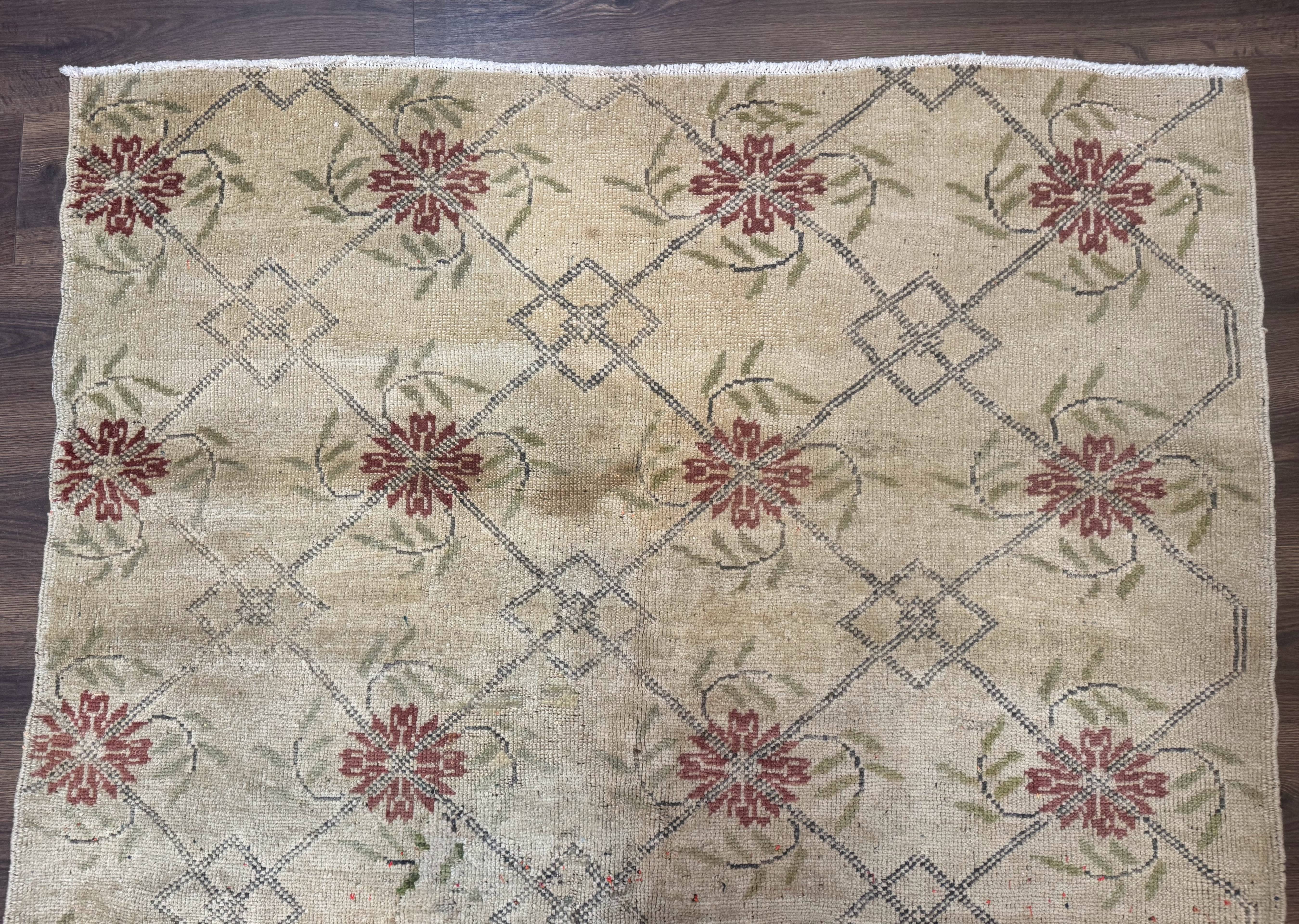 Turkish Rug 5x6, Oushak Carpet, Beige - Image 3