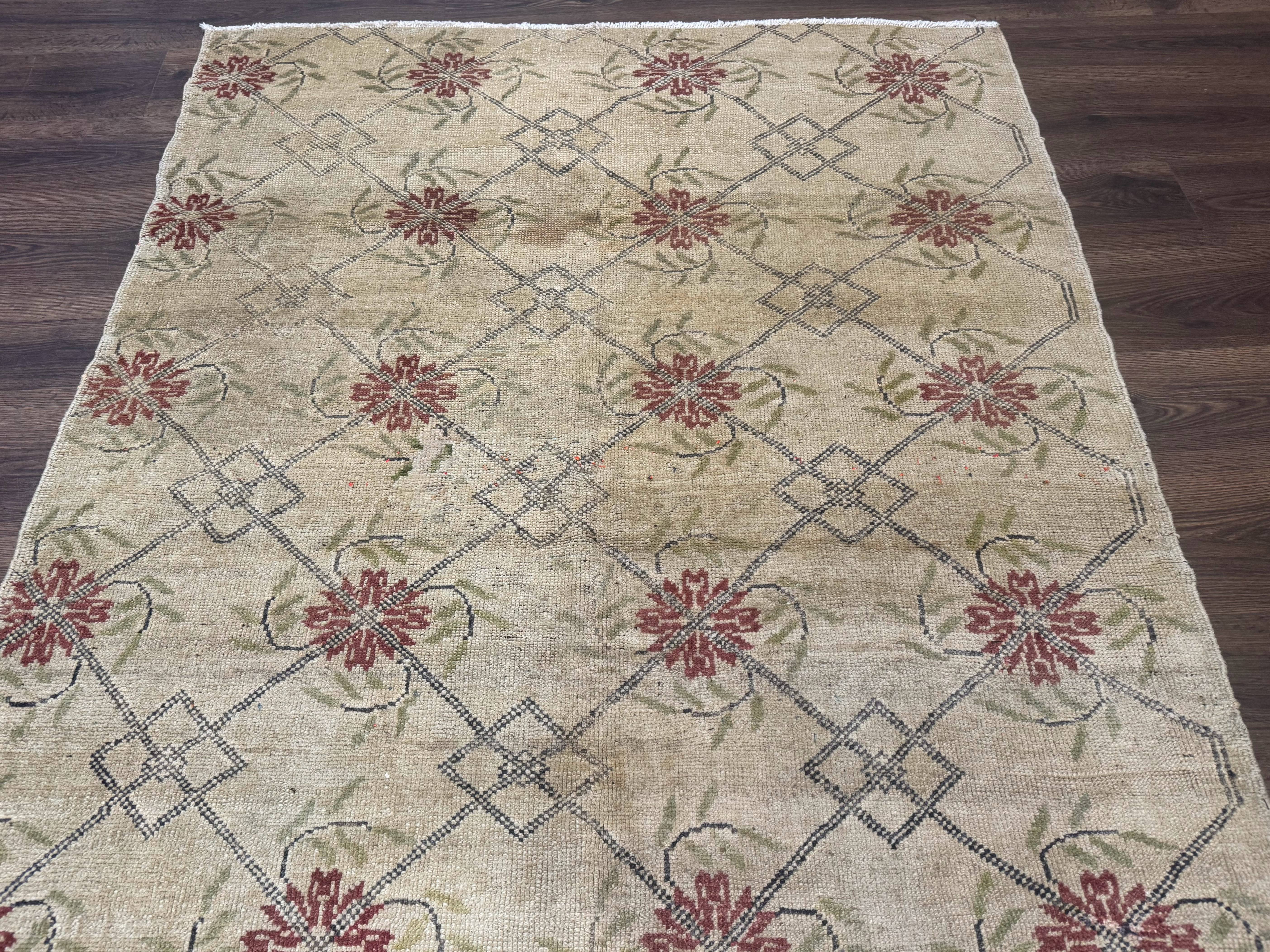 Turkish Rug 5x6, Oushak Carpet, Beige - Image 4