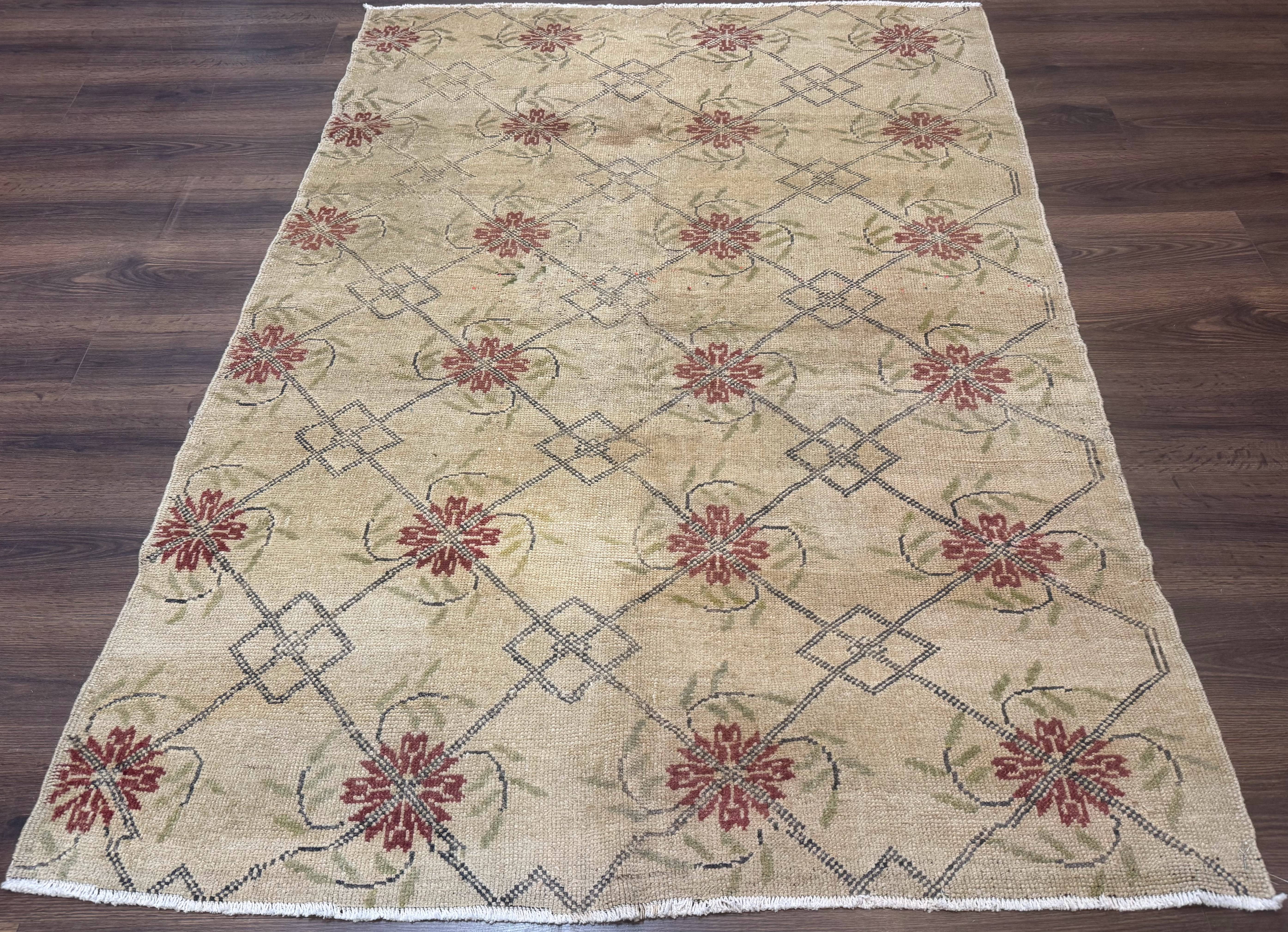 Turkish Rug 5x6, Oushak Carpet, Beige - Image 5
