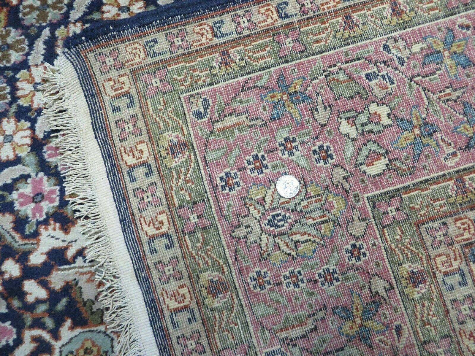 Turkish Sivas Rug 7x11, Navy Blue & Pink, Millifluer Floral Wool Carpet, Vintage - Image 10
