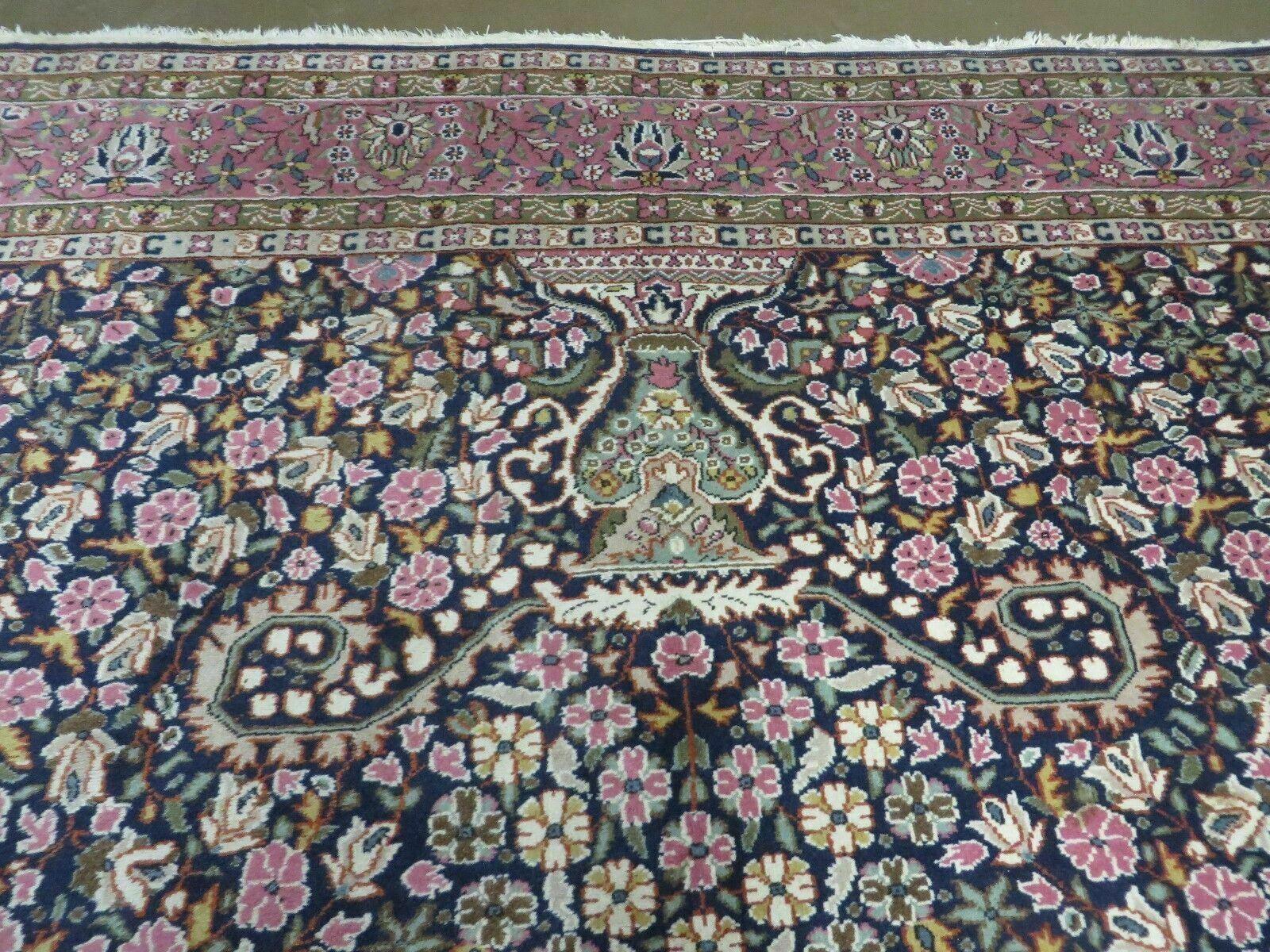 Turkish Sivas Rug 7x11, Navy Blue & Pink, Millifluer Floral Wool Carpet, Vintage - Image 11