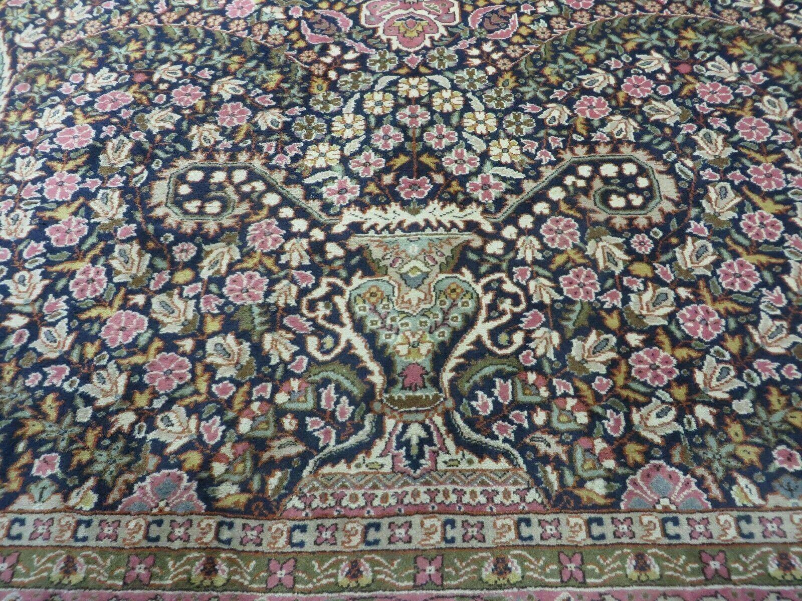 Turkish Sivas Rug 7x11, Navy Blue & Pink, Millifluer Floral Wool Carpet, Vintage - Image 12