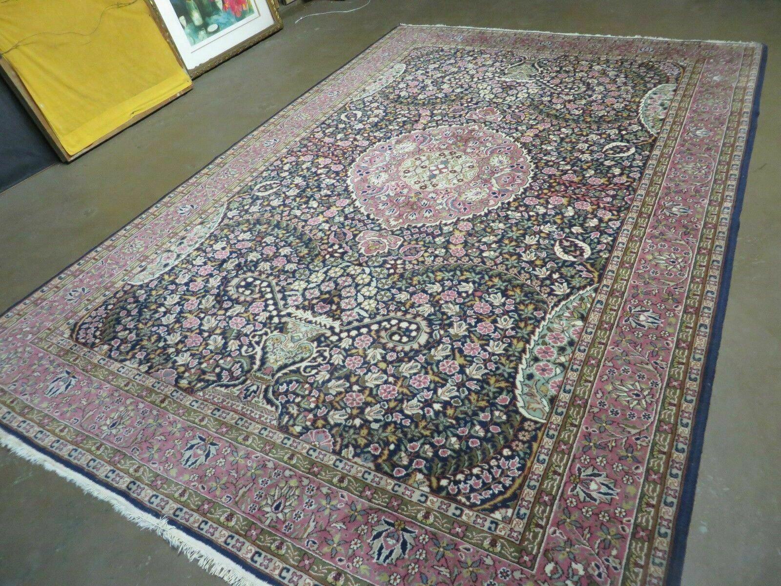 Turkish Sivas Rug 7x11, Navy Blue & Pink, Millifluer Floral Wool Carpet, Vintage - Image 2