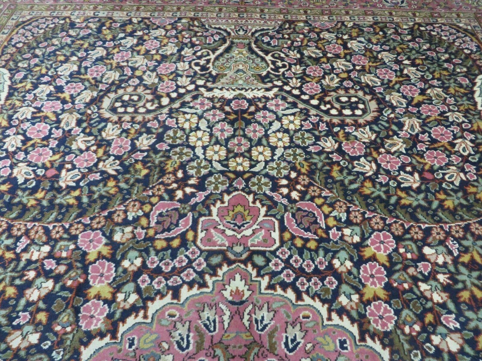 Turkish Sivas Rug 7x11, Navy Blue & Pink, Millifluer Floral Wool Carpet, Vintage - Image 3