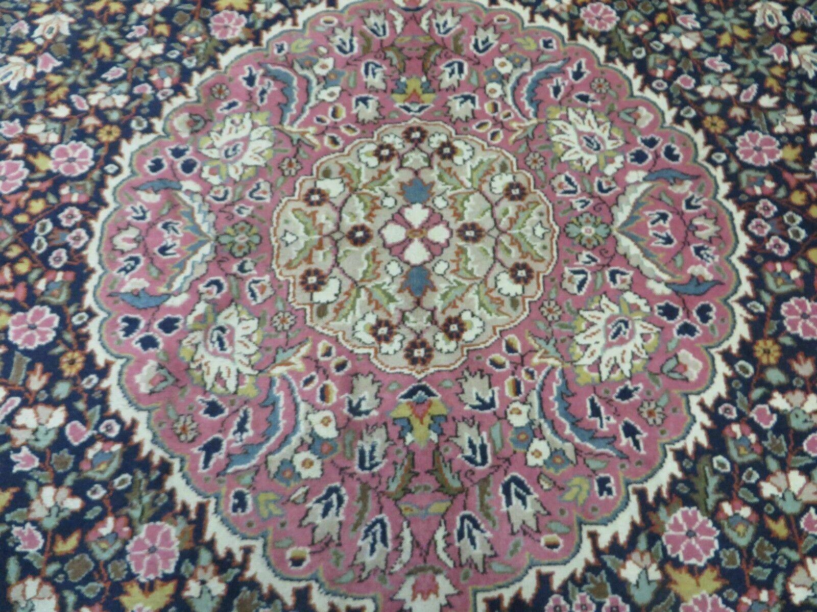 Turkish Sivas Rug 7x11, Navy Blue & Pink, Millifluer Floral Wool Carpet, Vintage - Image 4