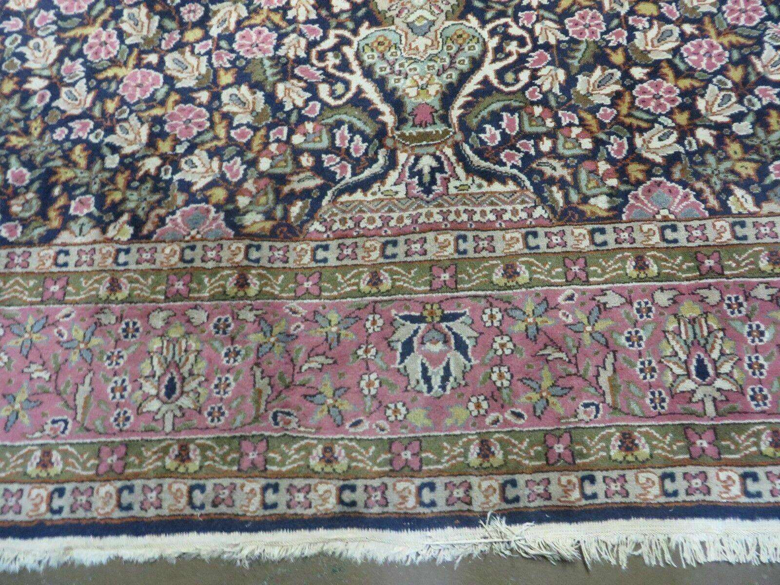 Turkish Sivas Rug 7x11, Navy Blue & Pink, Millifluer Floral Wool Carpet, Vintage - Image 5