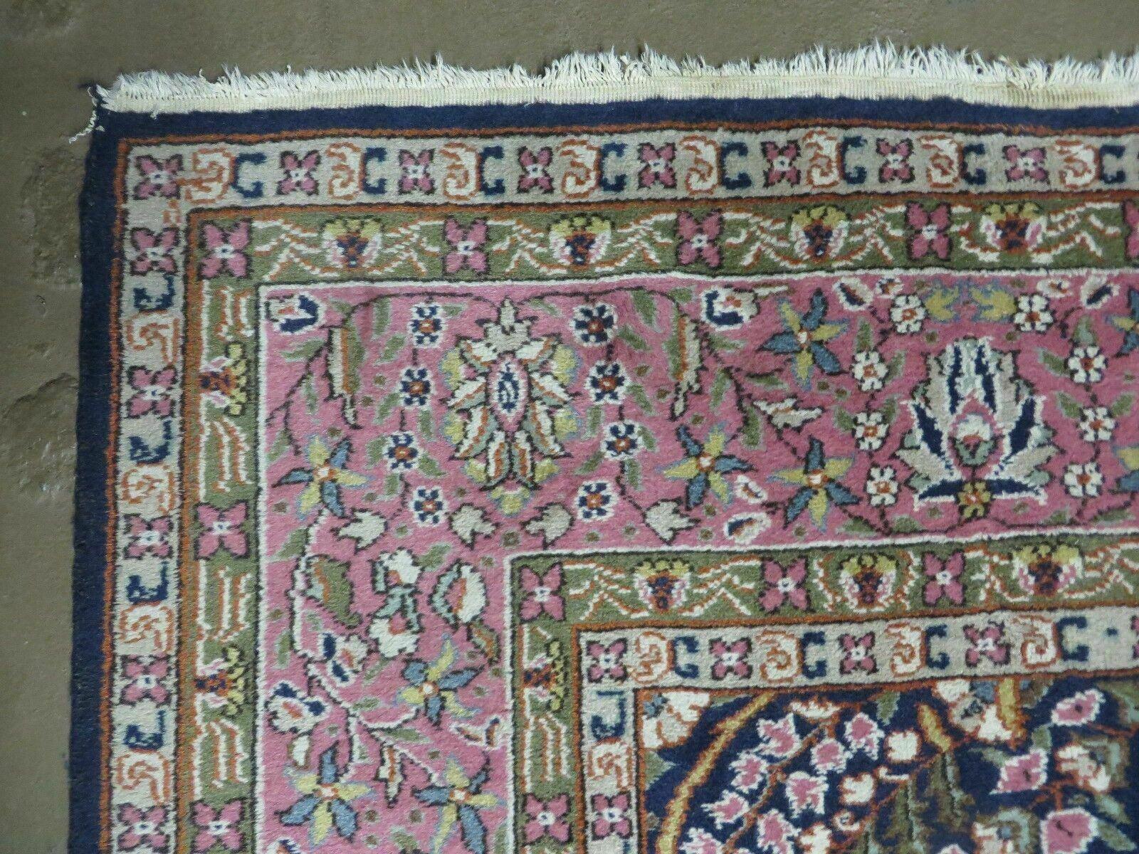 Turkish Sivas Rug 7x11, Navy Blue & Pink, Millifluer Floral Wool Carpet, Vintage - Image 6