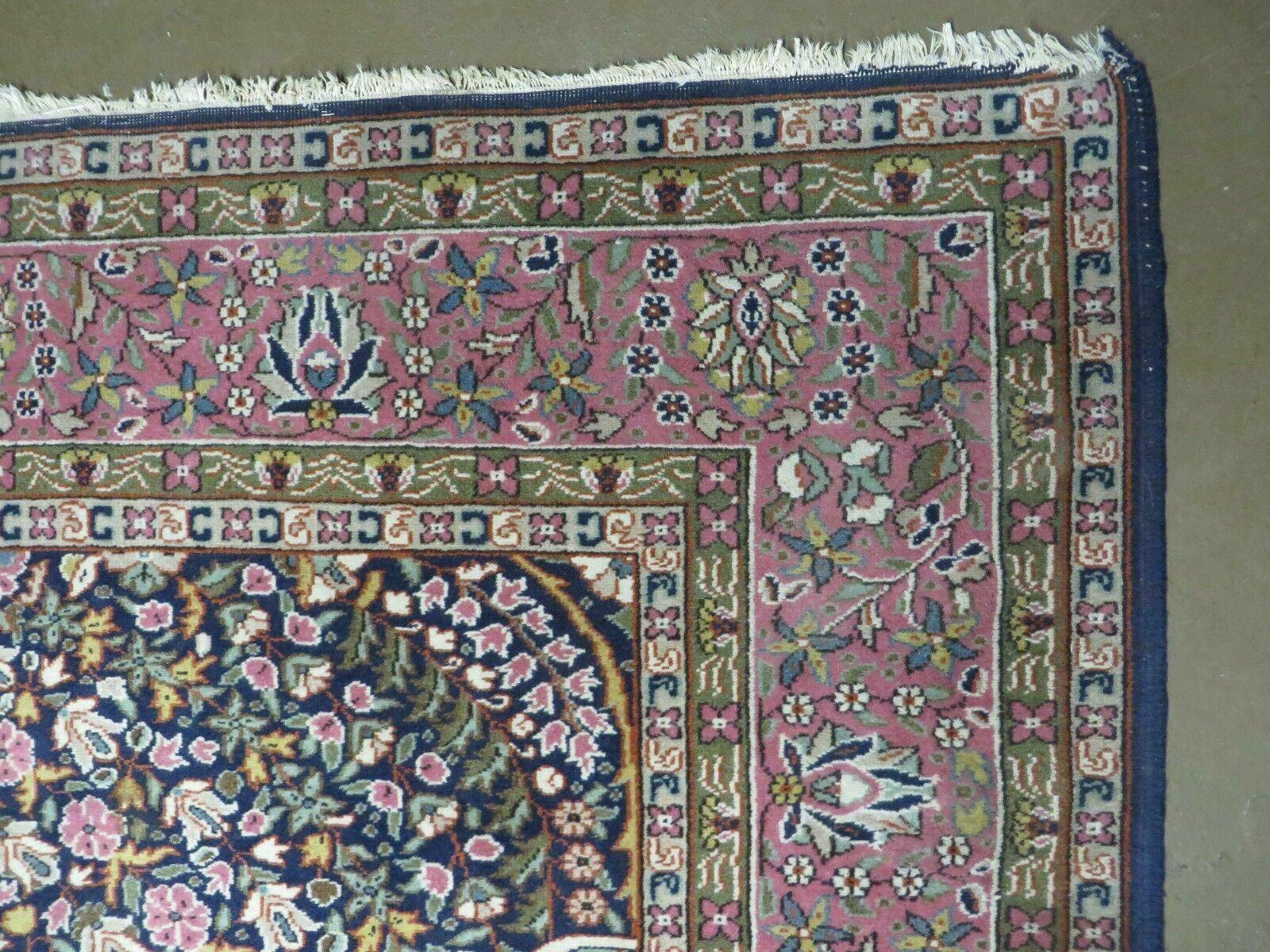 Turkish Sivas Rug 7x11, Navy Blue & Pink, Millifluer Floral Wool Carpet, Vintage - Image 7