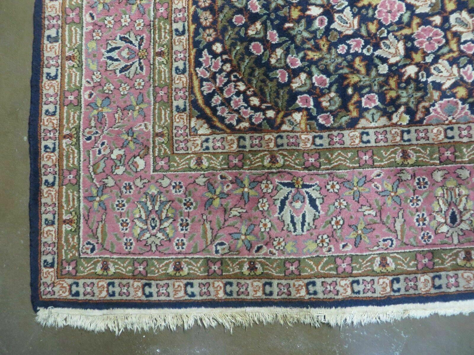 Turkish Sivas Rug 7x11, Navy Blue & Pink, Millifluer Floral Wool Carpet, Vintage - Image 8