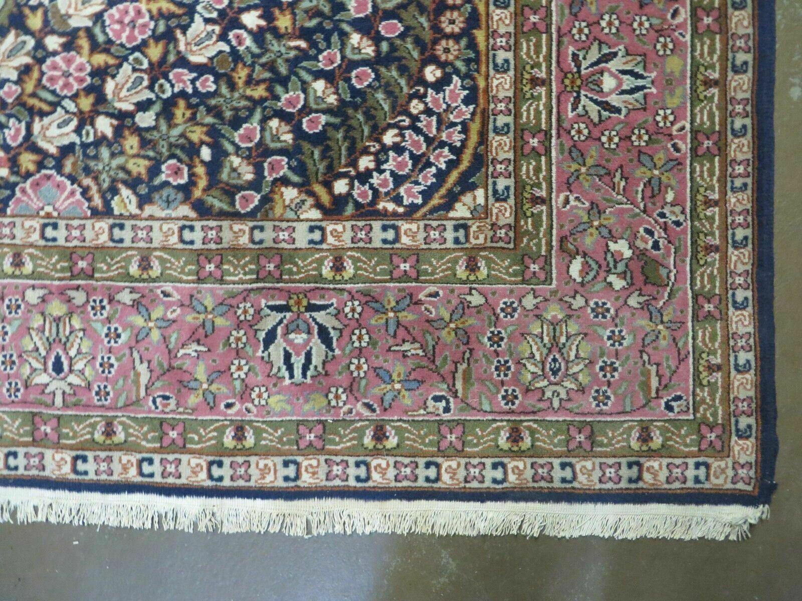 Turkish Sivas Rug 7x11, Navy Blue & Pink, Millifluer Floral Wool Carpet, Vintage - Image 9