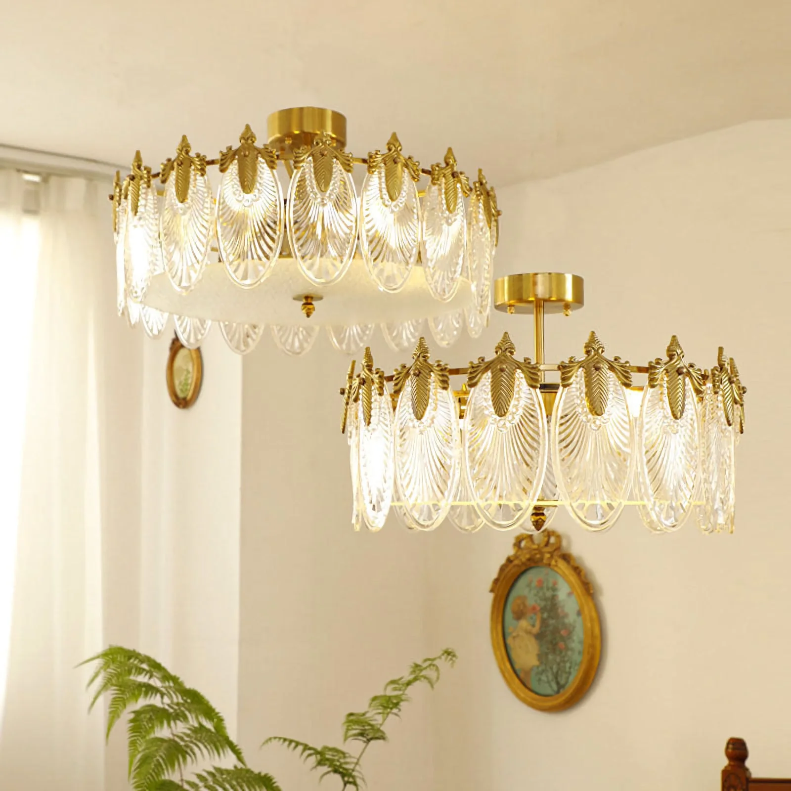 Vintage Glass Leaf Round Chandelier - Image 10