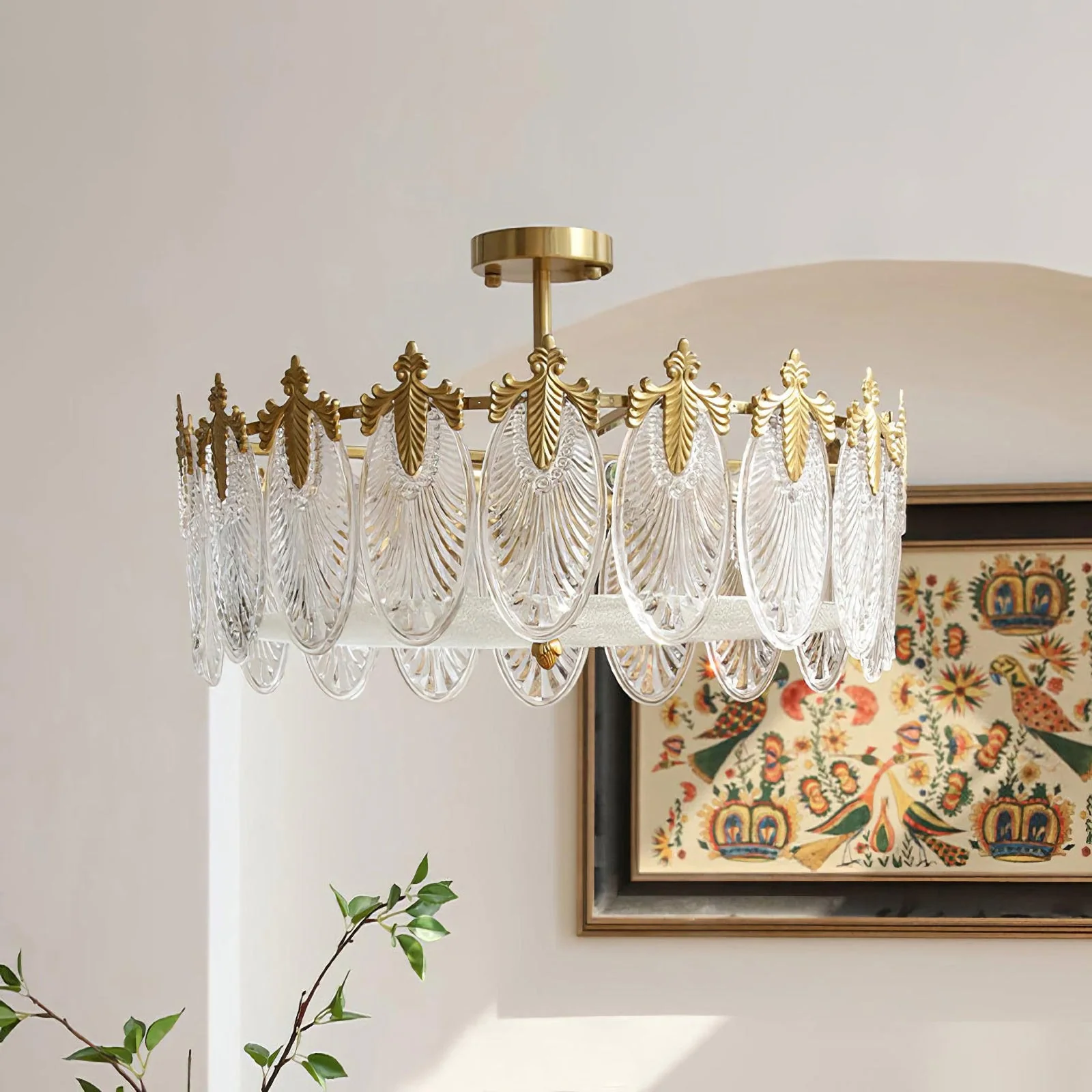 Vintage Glass Leaf Round Chandelier - Image 11