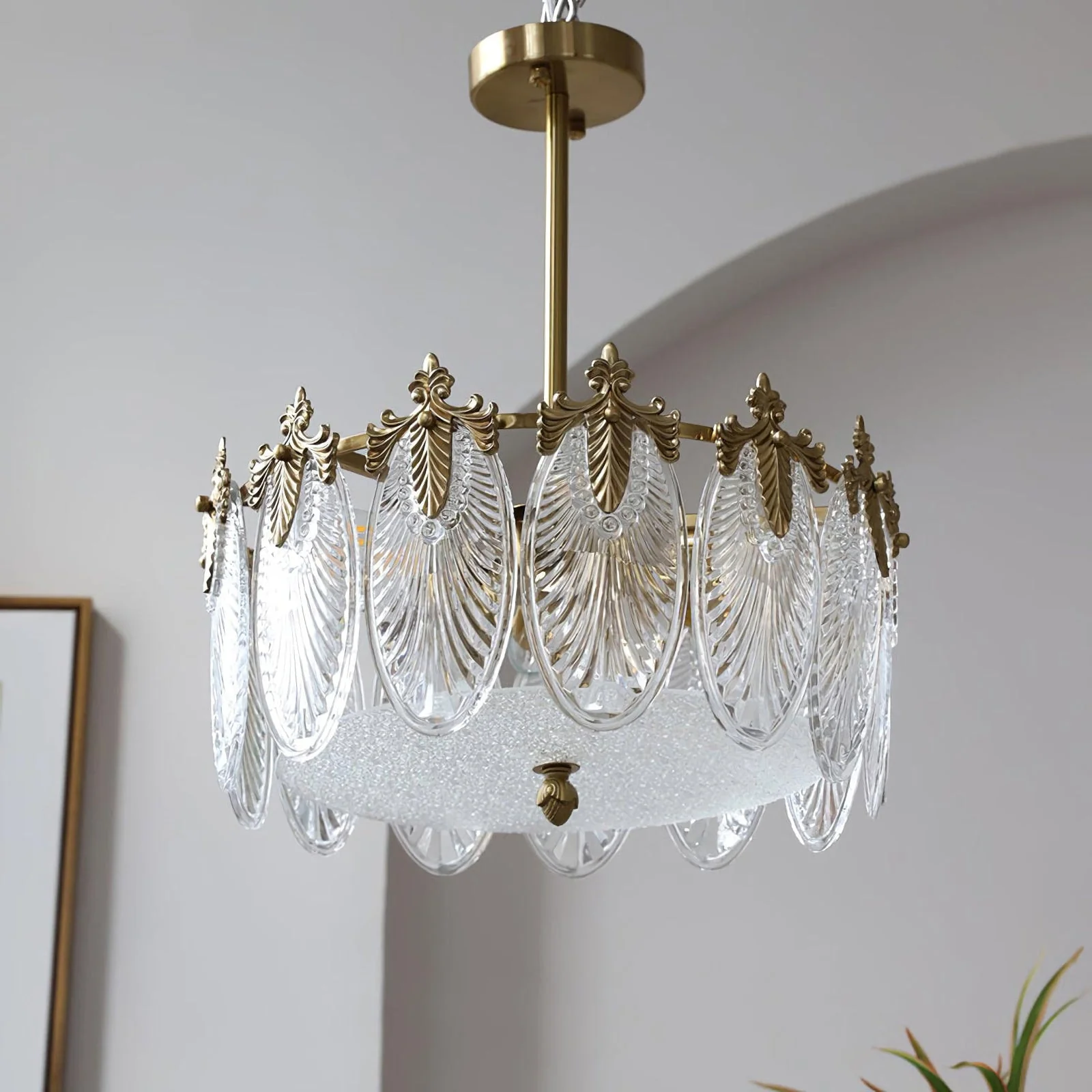 Vintage Glass Leaf Round Chandelier - Image 12