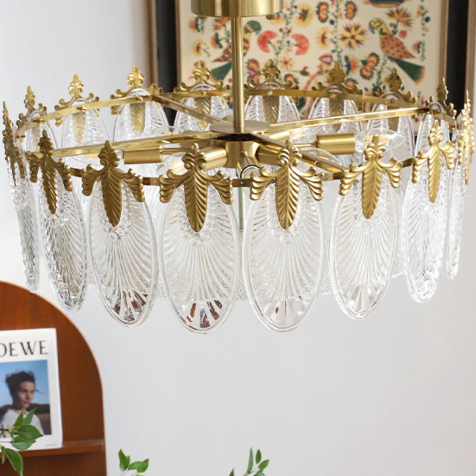 Vintage Glass Leaf Round Chandelier - Image 13