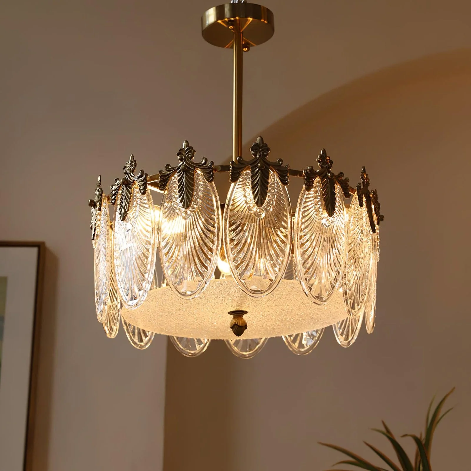 Vintage Glass Leaf Round Chandelier - Image 2
