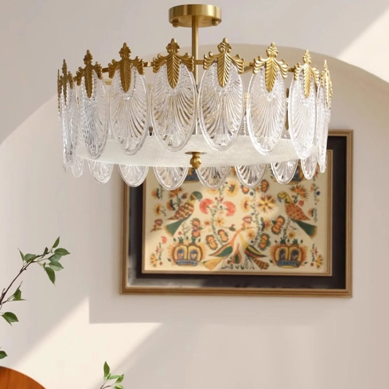 Vintage Glass Leaf Round Chandelier - Image 4