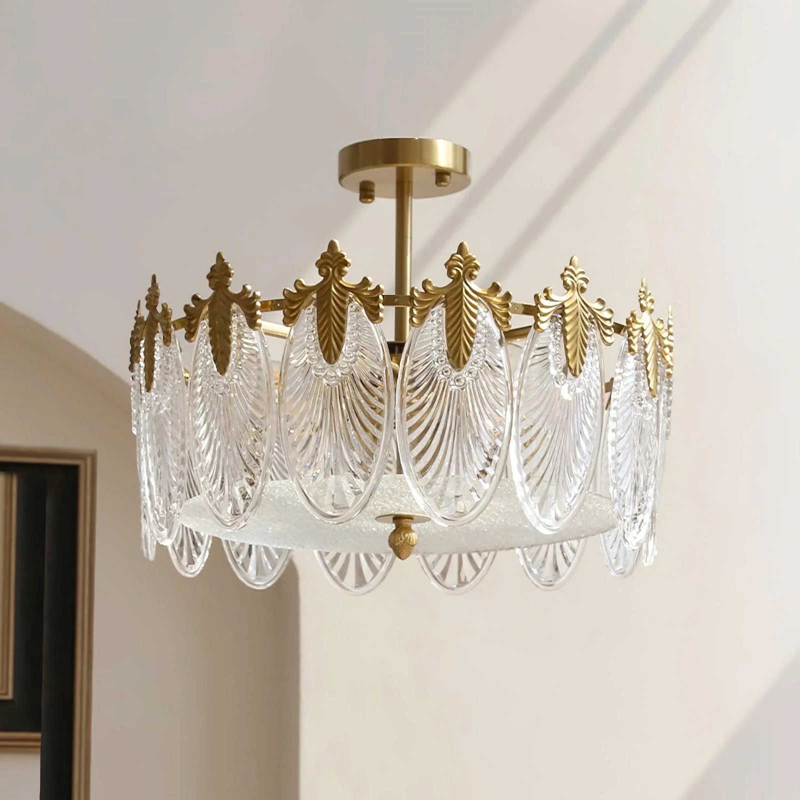 Vintage Glass Leaf Round Chandelier - Image 5
