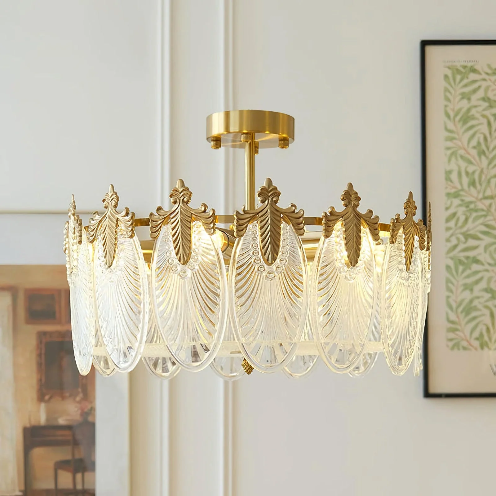 Vintage Glass Leaf Round Chandelier - Image 6