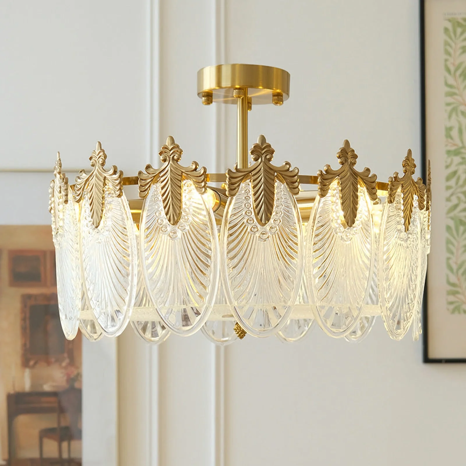 Vintage Glass Leaf Round Chandelier - Image 7