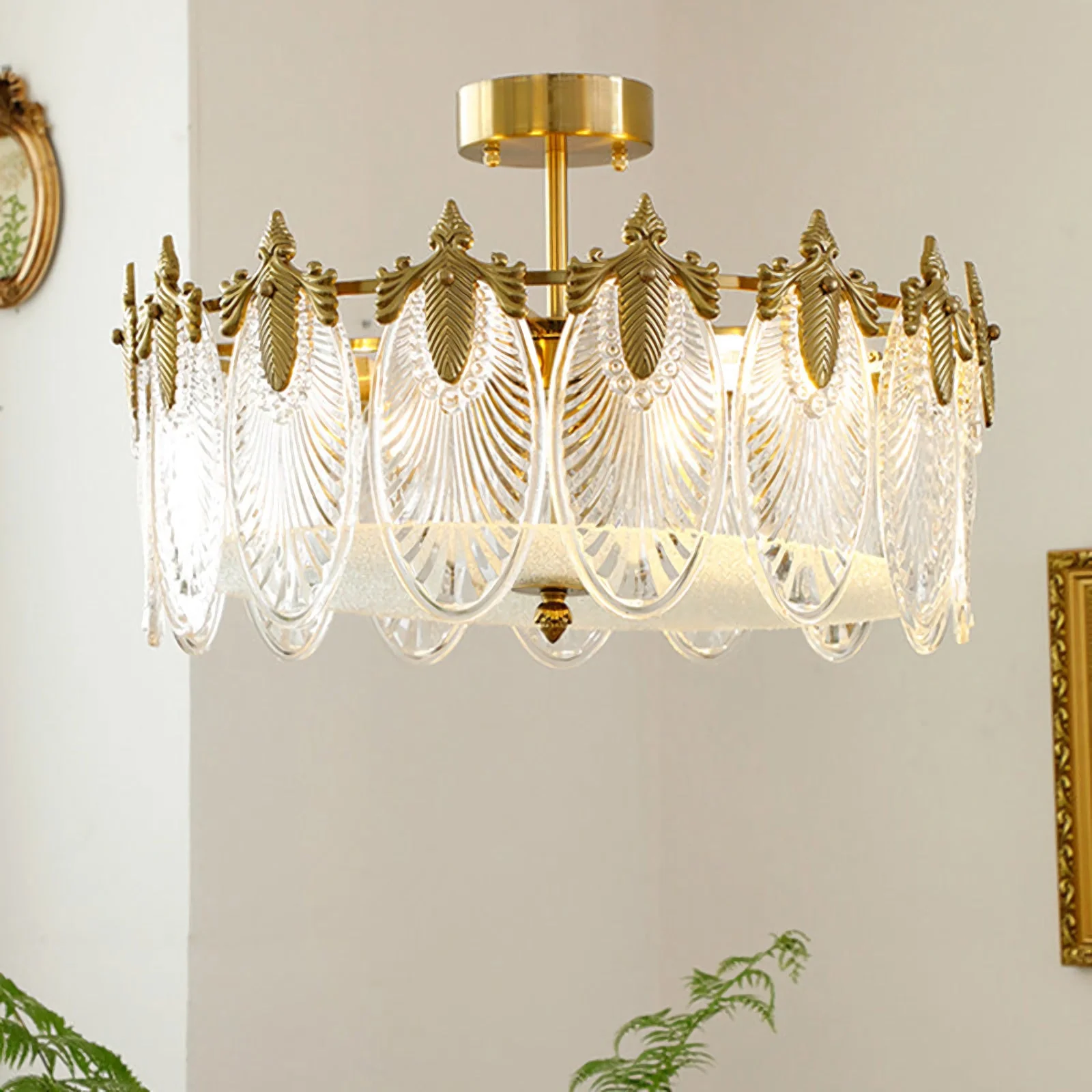Vintage Glass Leaf Round Chandelier - Image 8