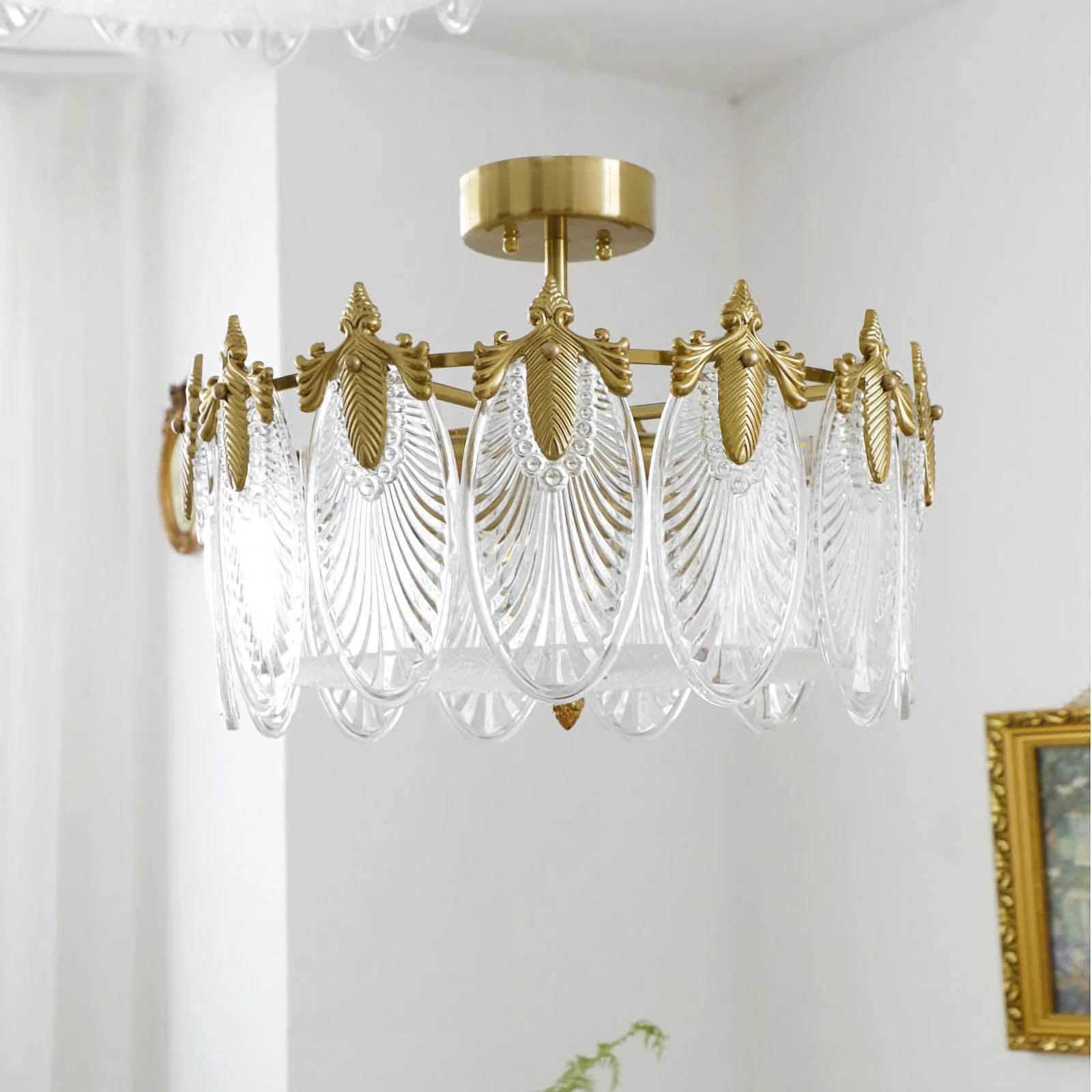 Vintage Glass Leaf Round Chandelier - Image 9
