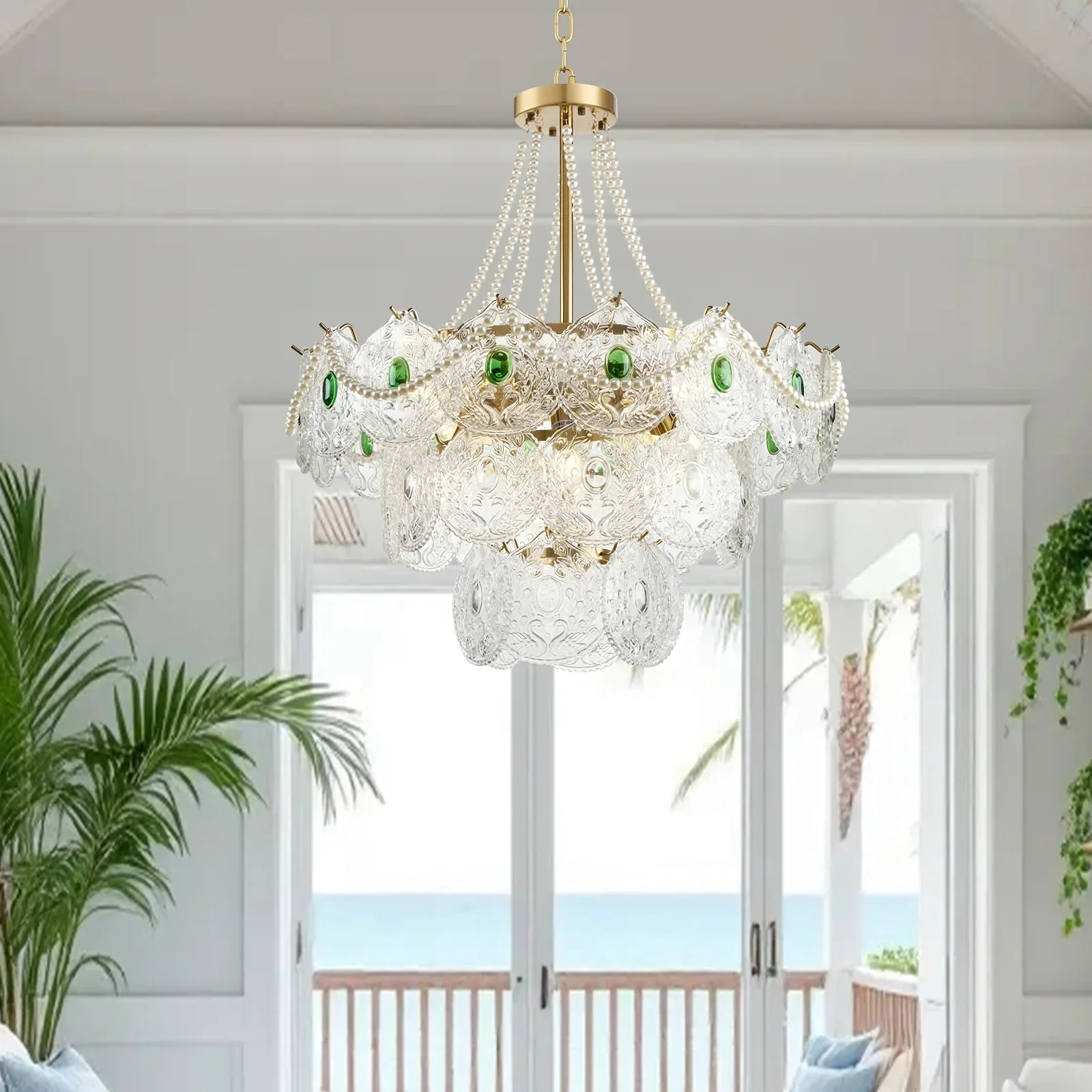 Emerald Art Glass Chandeliers - Image 11