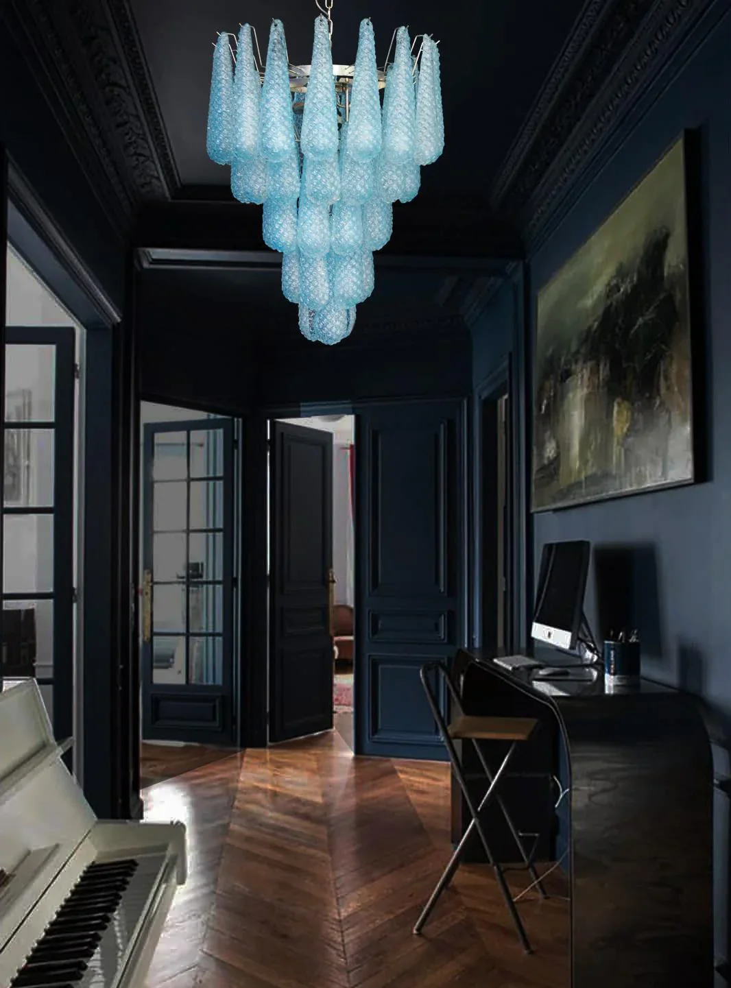 Vintage Murano Blue Petals Drop Glass Chandelier - Image 10