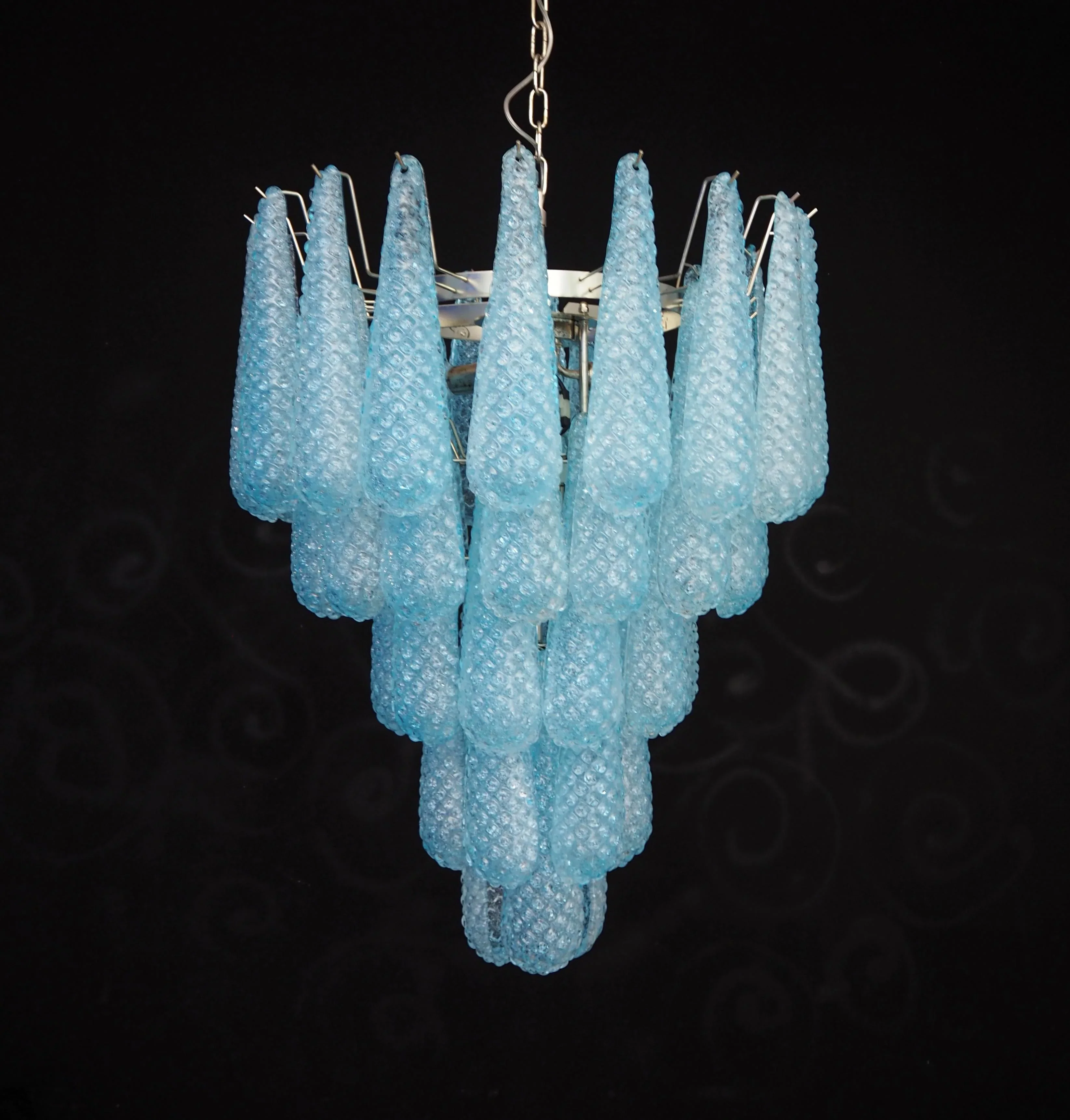 Vintage Murano Blue Petals Drop Glass Chandelier - Image 14
