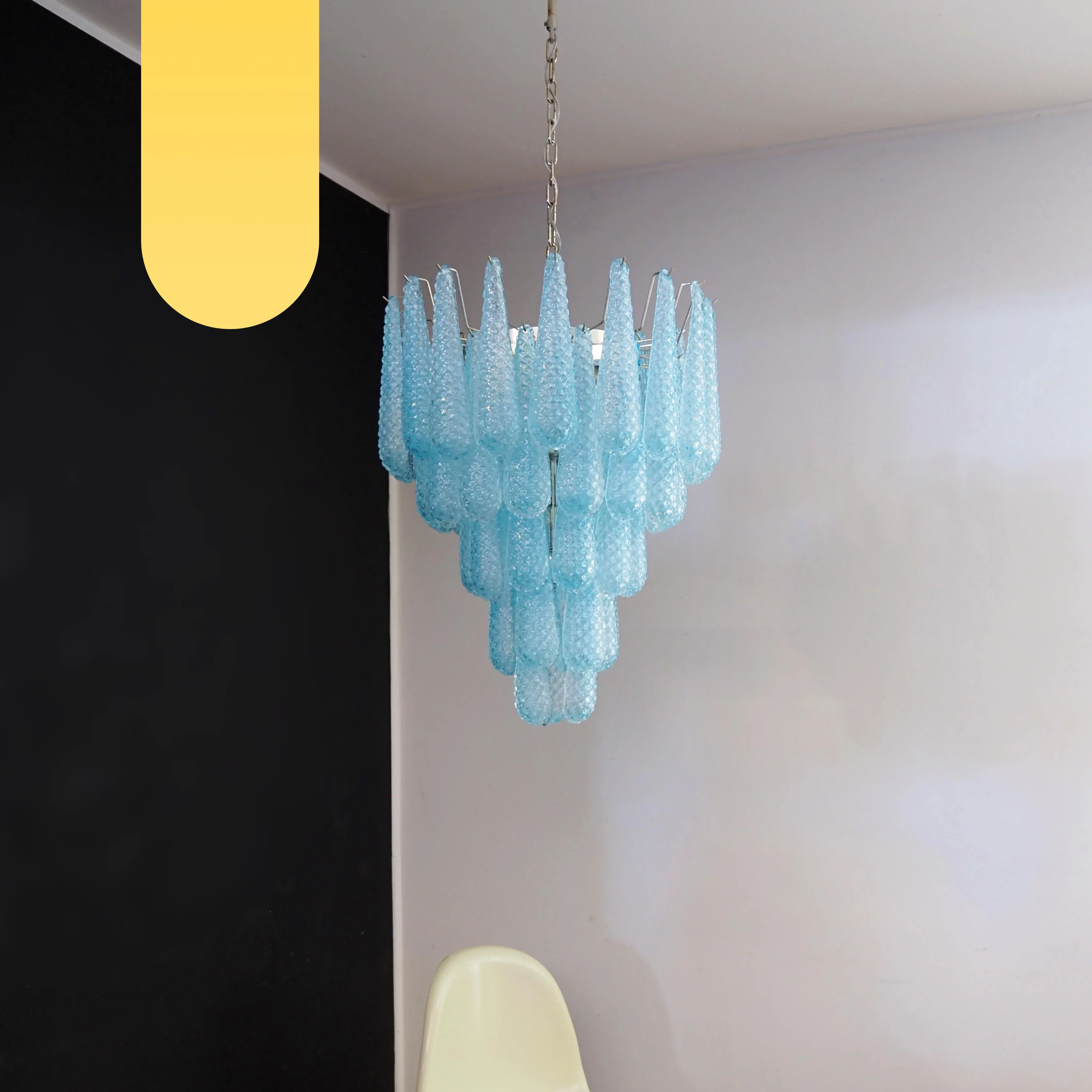 Vintage Murano Blue Petals Drop Glass Chandelier - Image 25