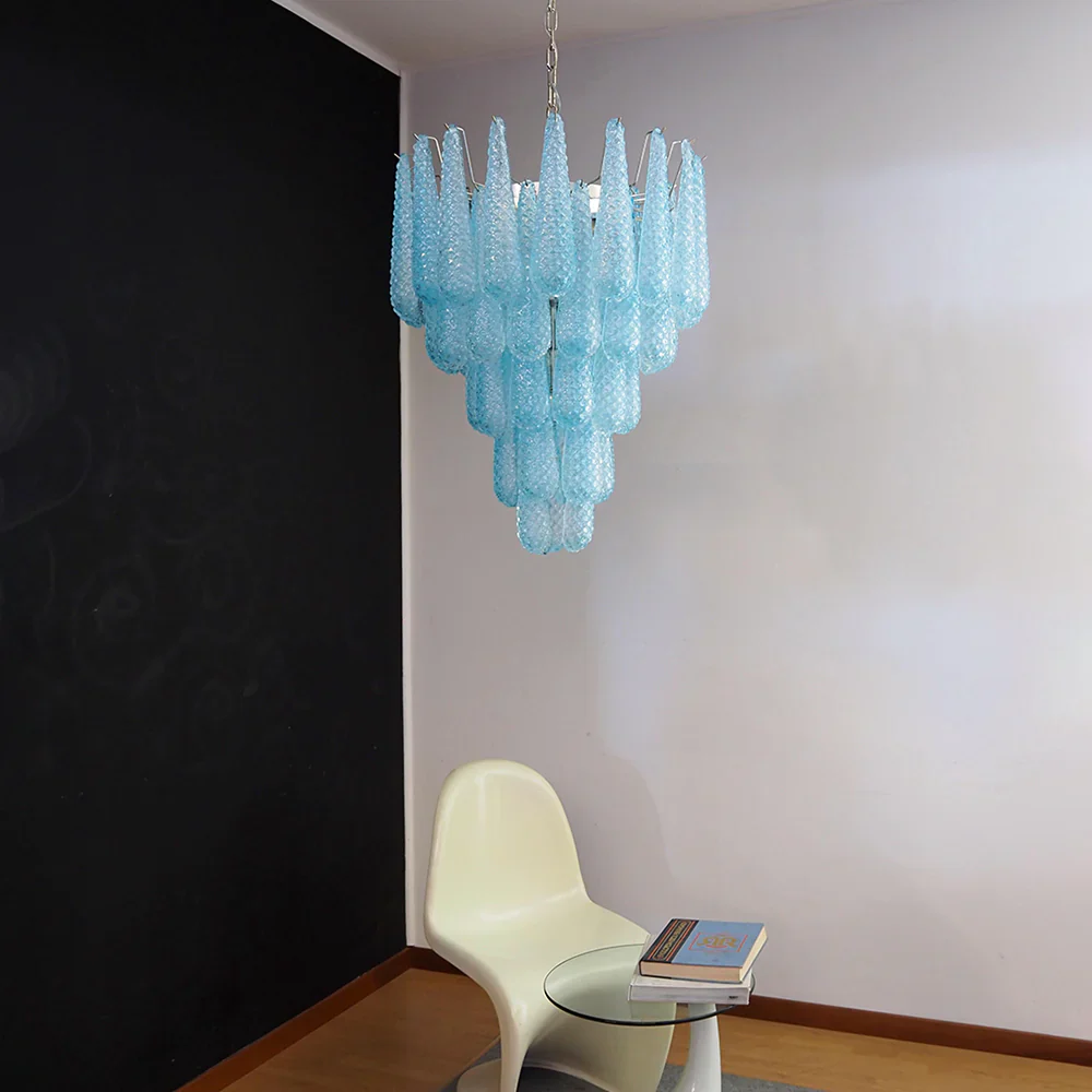 Vintage Murano Blue Petals Drop Glass Chandelier - Image 3
